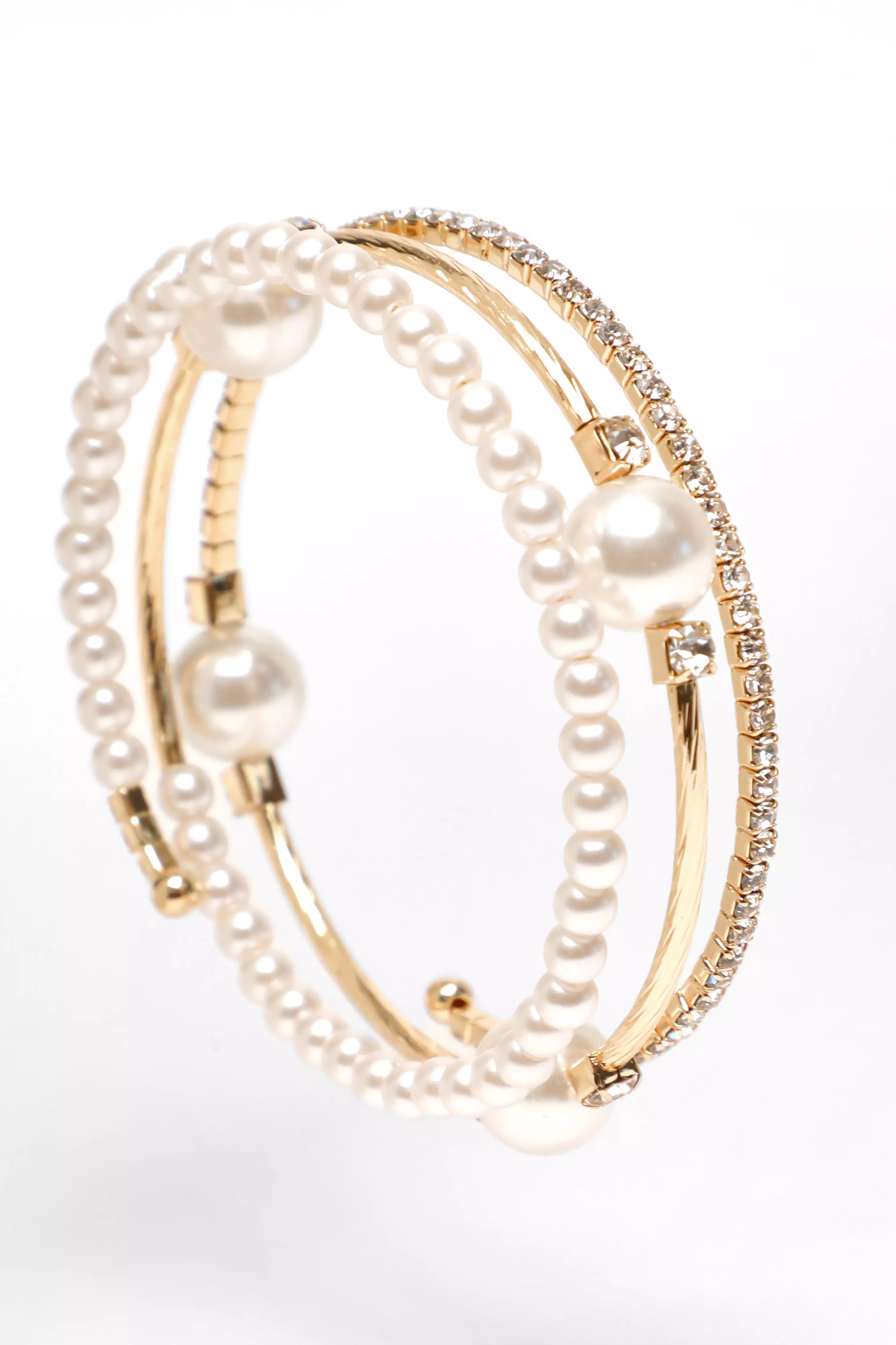 Bridal Gold Diamante Pearl Wrap Bracelet