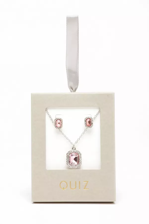 Pink Diamante Teardrop Jewel Gift Set
