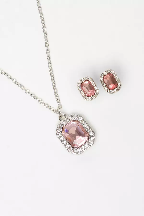 Pink Diamante Teardrop Jewel Gift Set