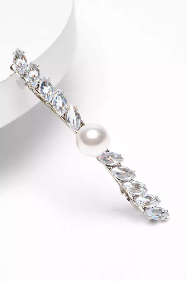 Silver Pearl Jewel Hair Clip