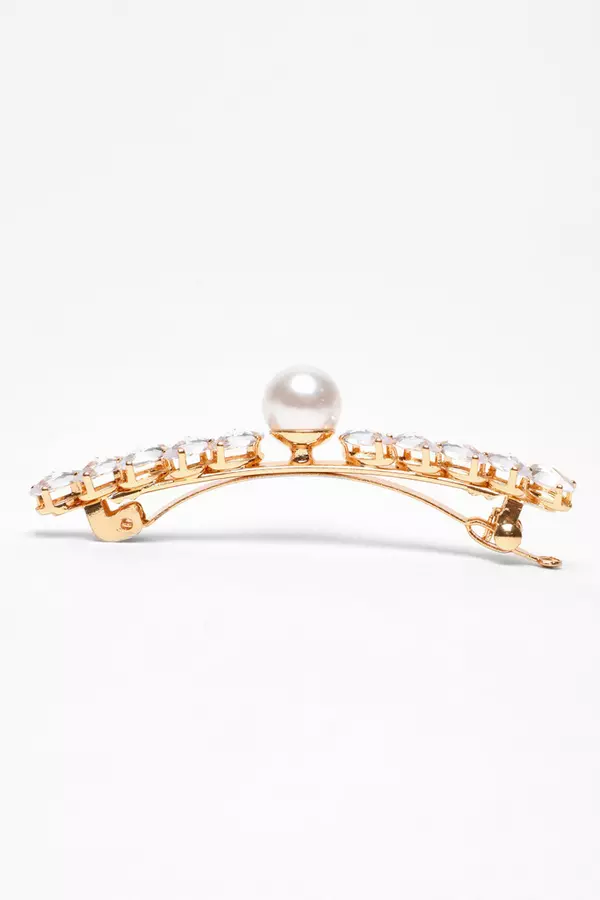 Gold Pearl Jewel Hair Clip