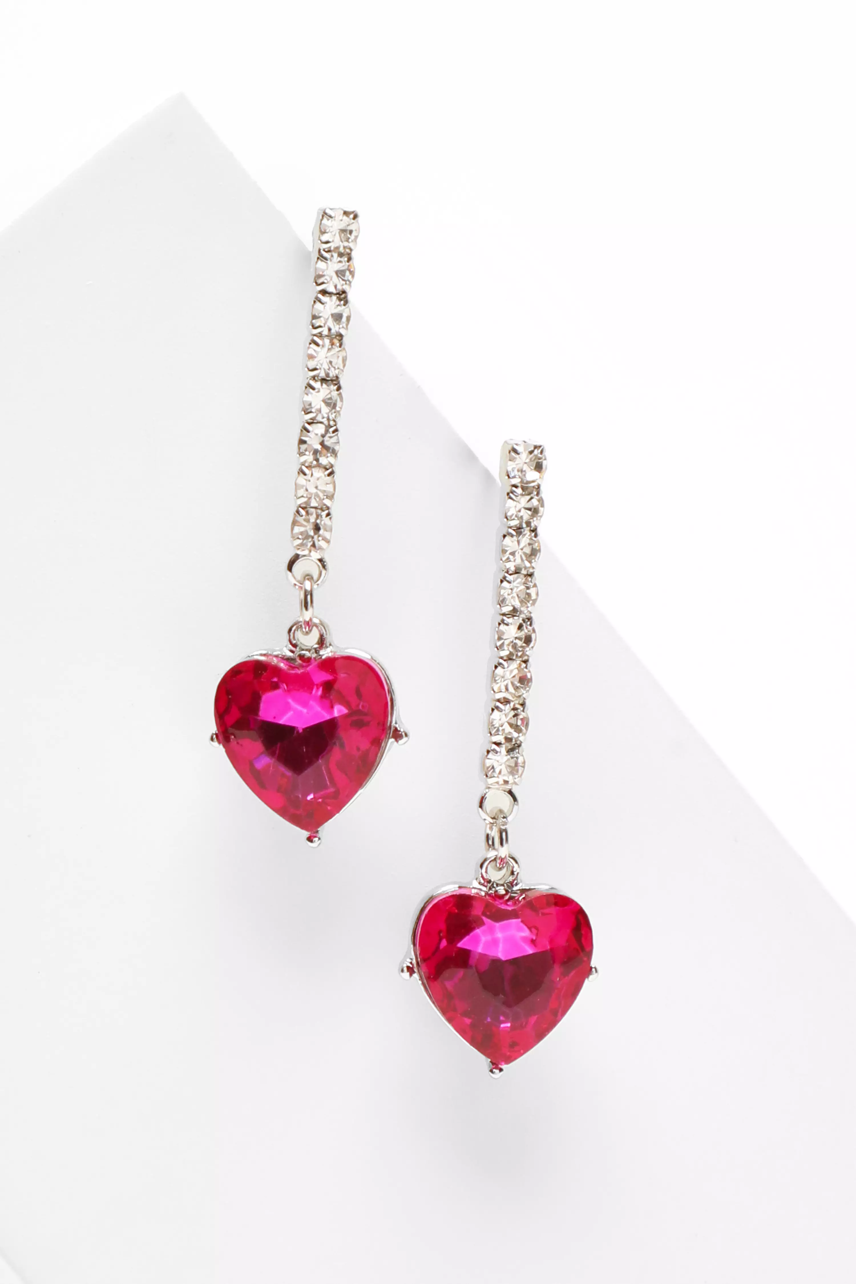 Fuchsia Diamante Heart Drop Earrings