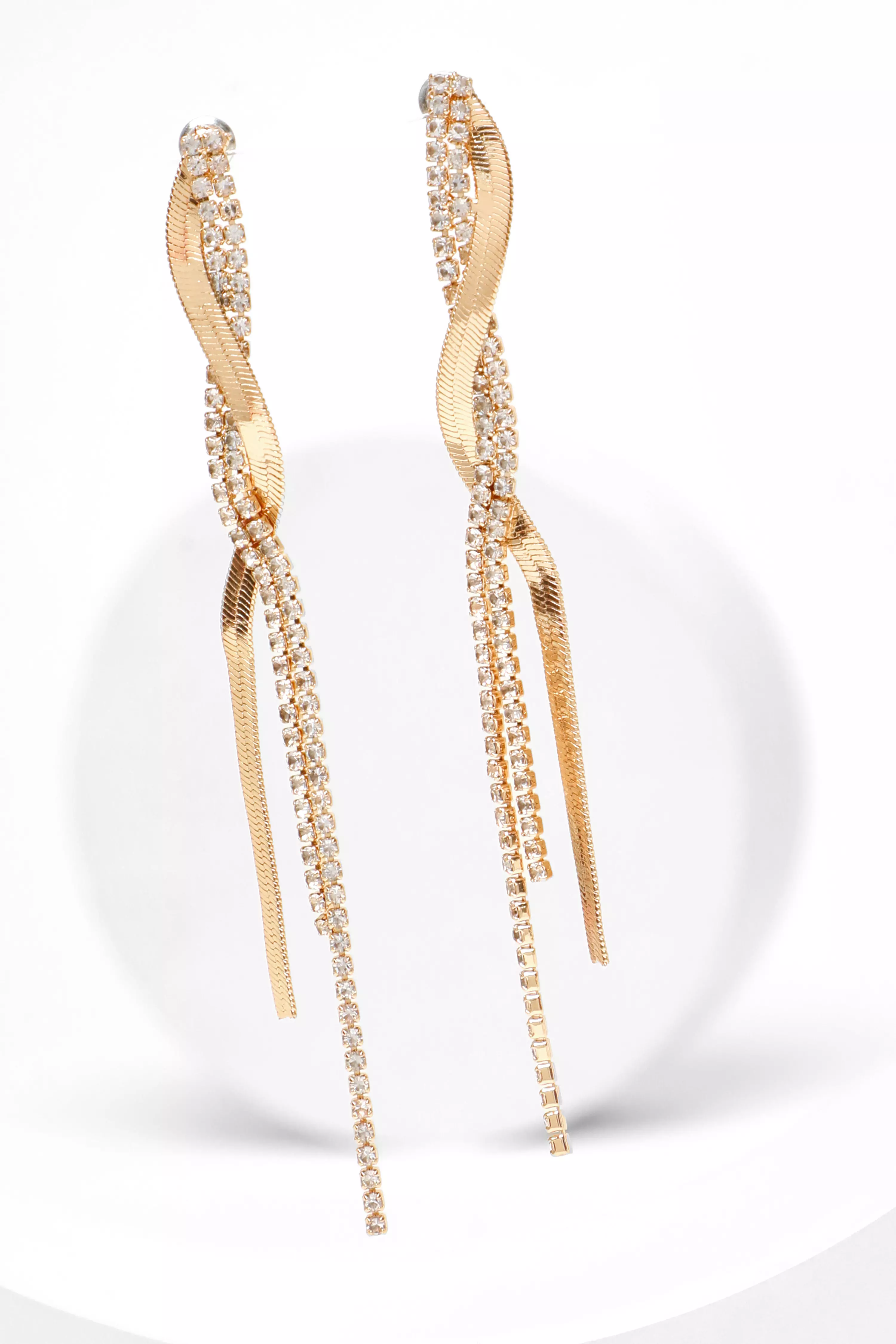 Gold Diamante Twist Long Earrings