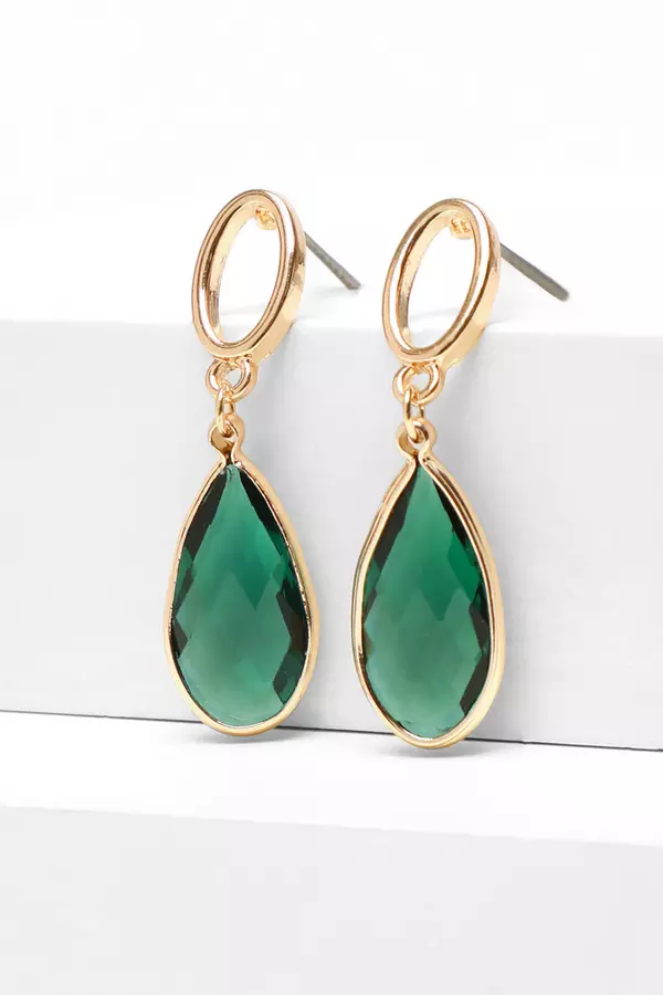 Green Oval Drop Earrings