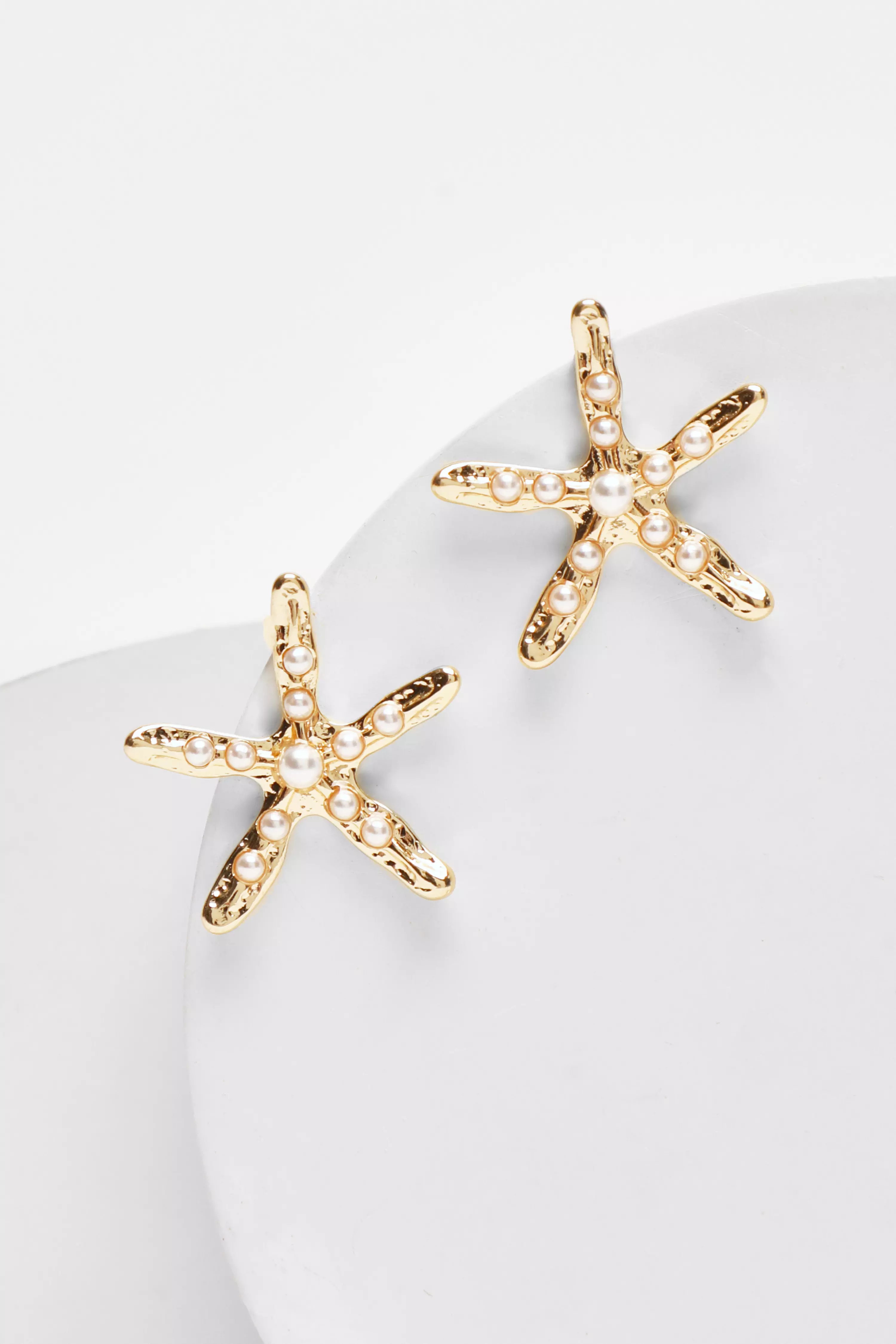 Gold Pearl Starfish Stud Earrings