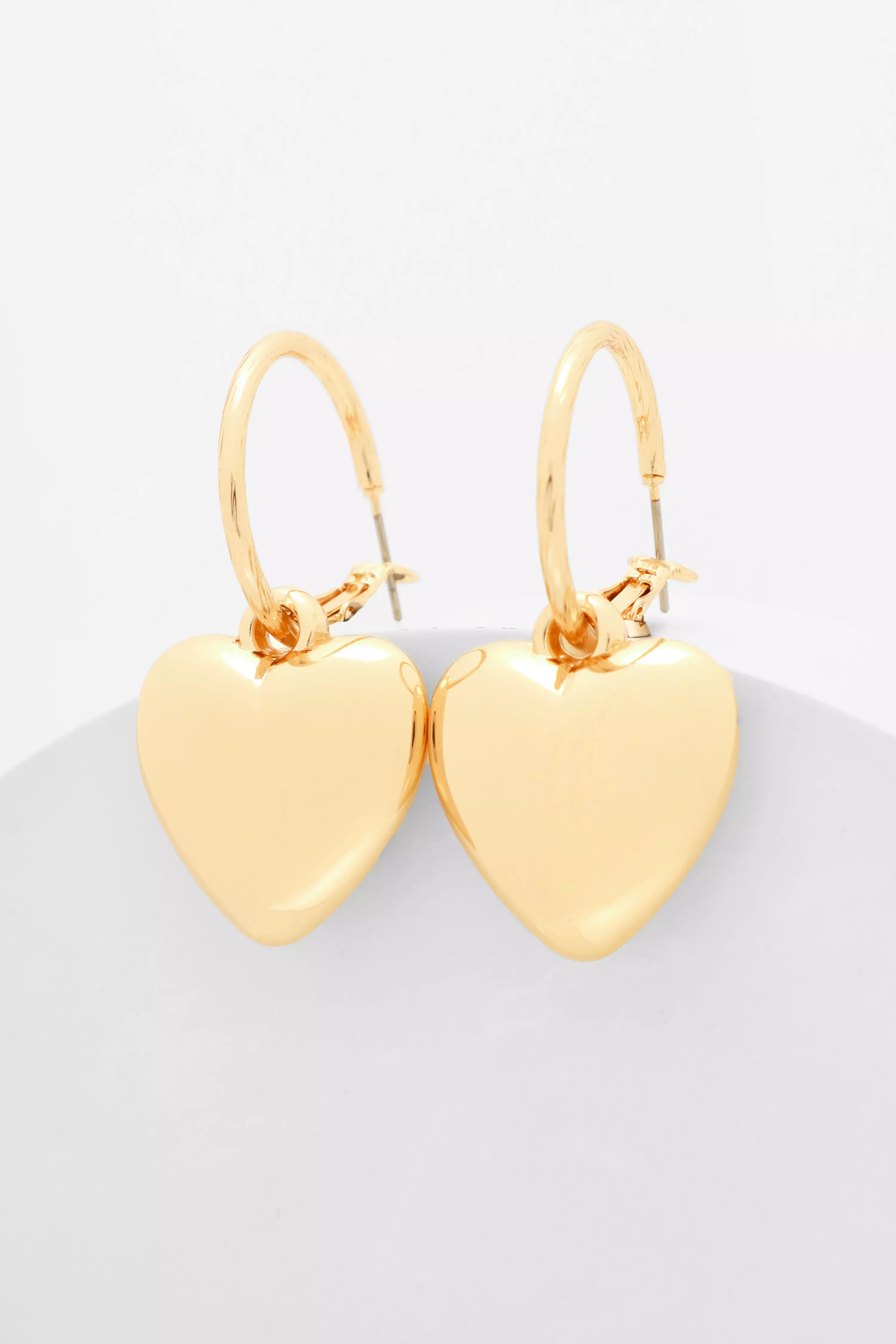 Gold Heart Drop Hoop Earrings