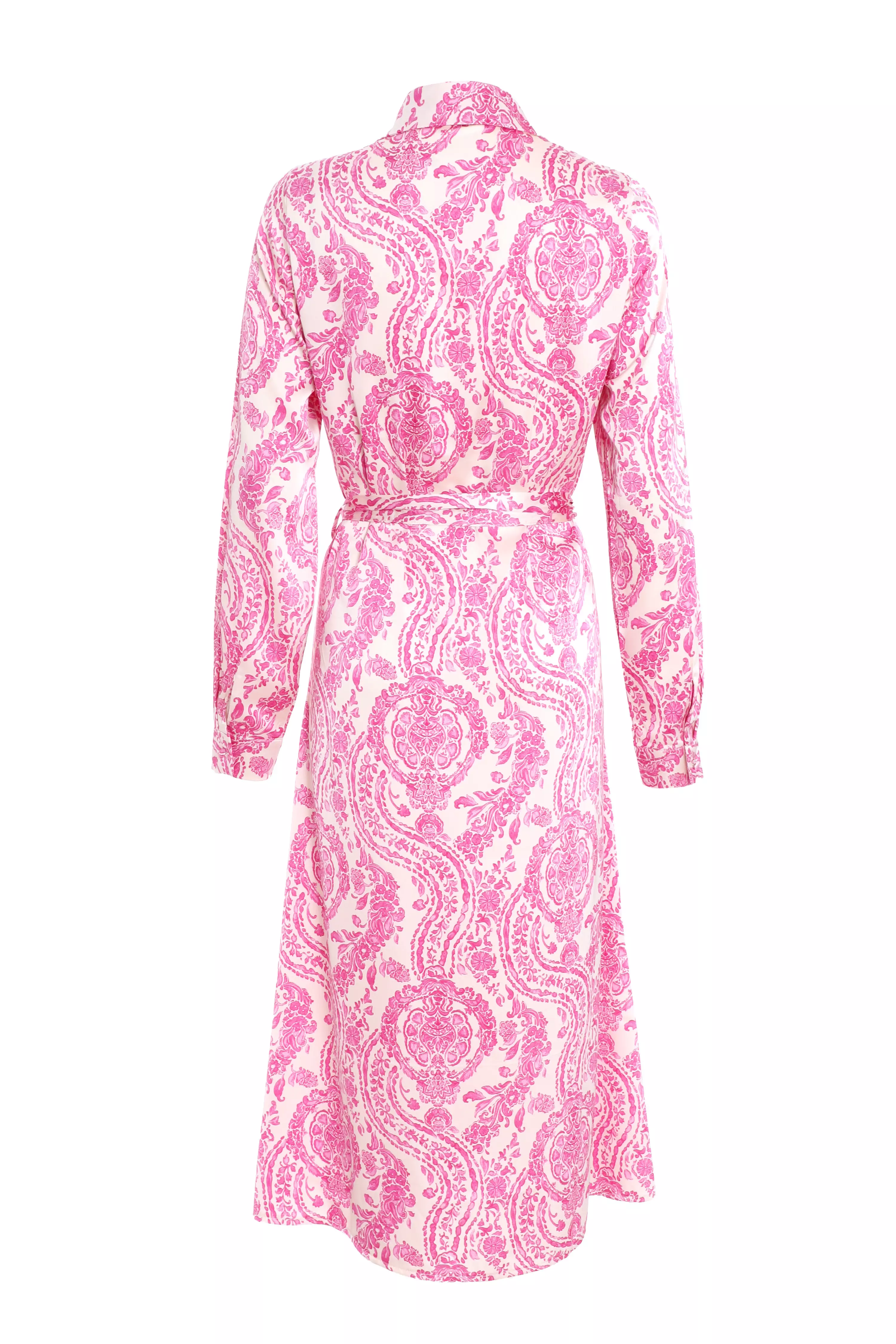 Pink Paisley Satin Shirt Midi Dress