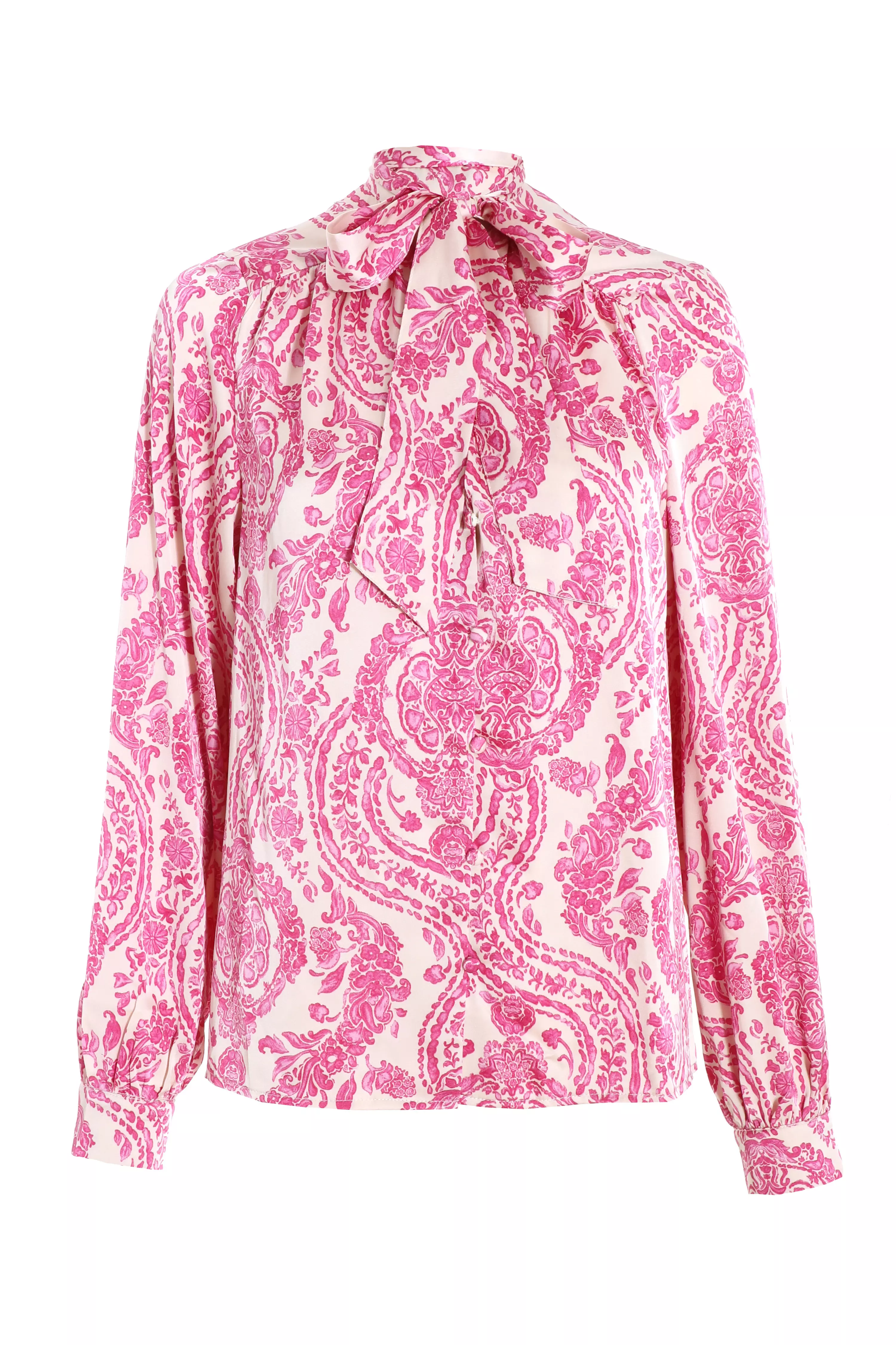 Pink Paisley Print Satin Shirt