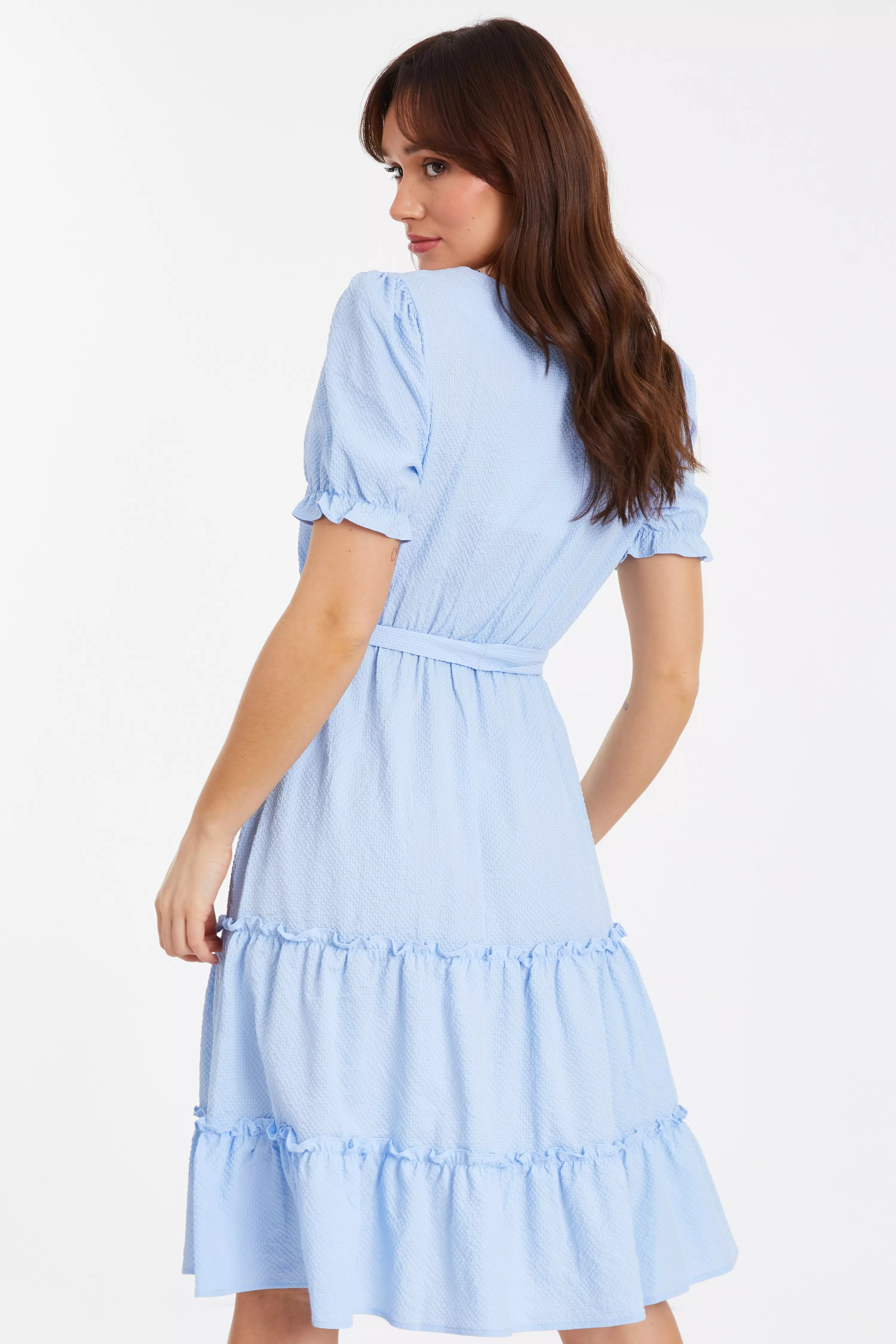 Blue Frill Midi Dress