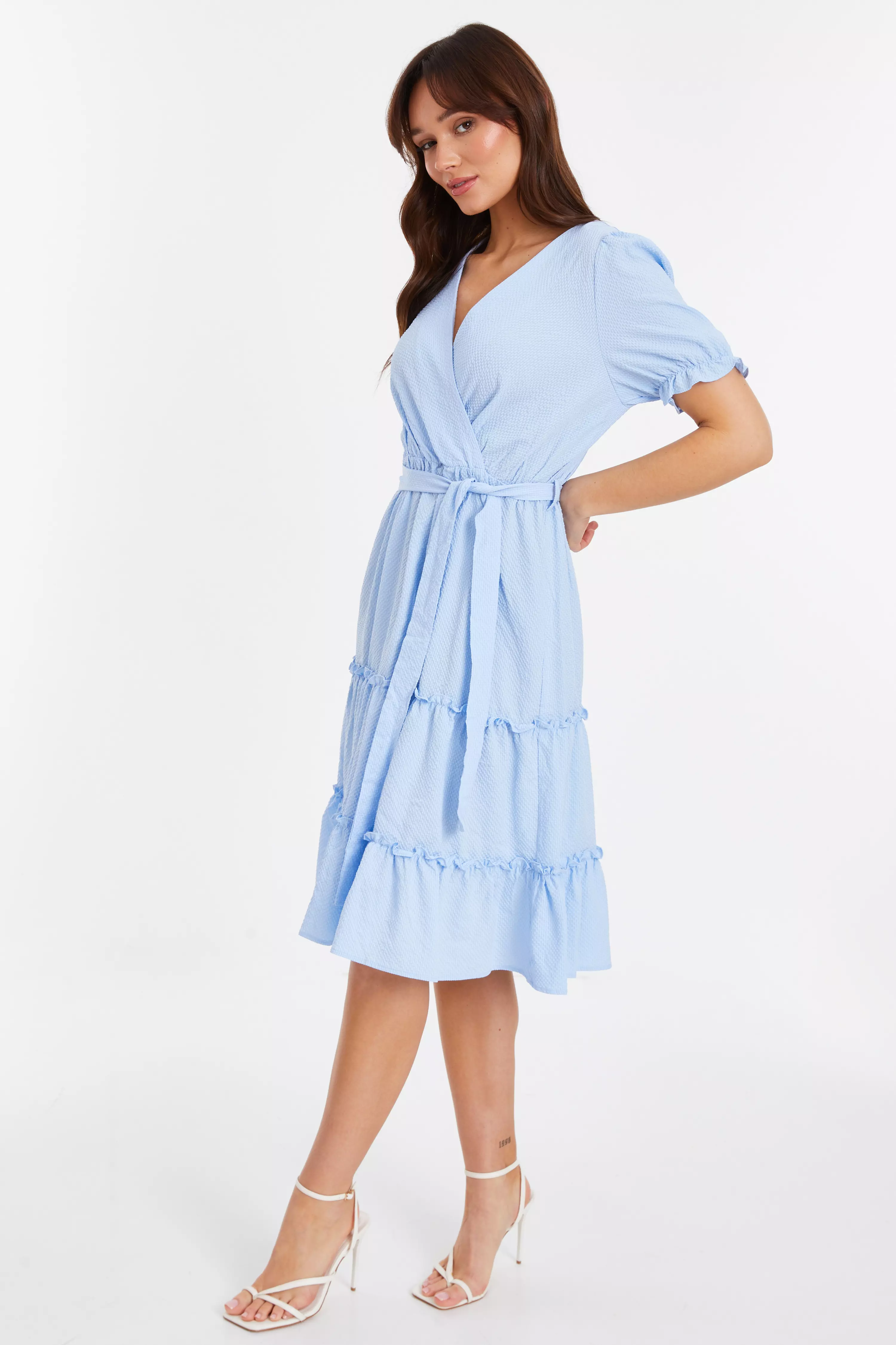 Blue Frill Midi Dress