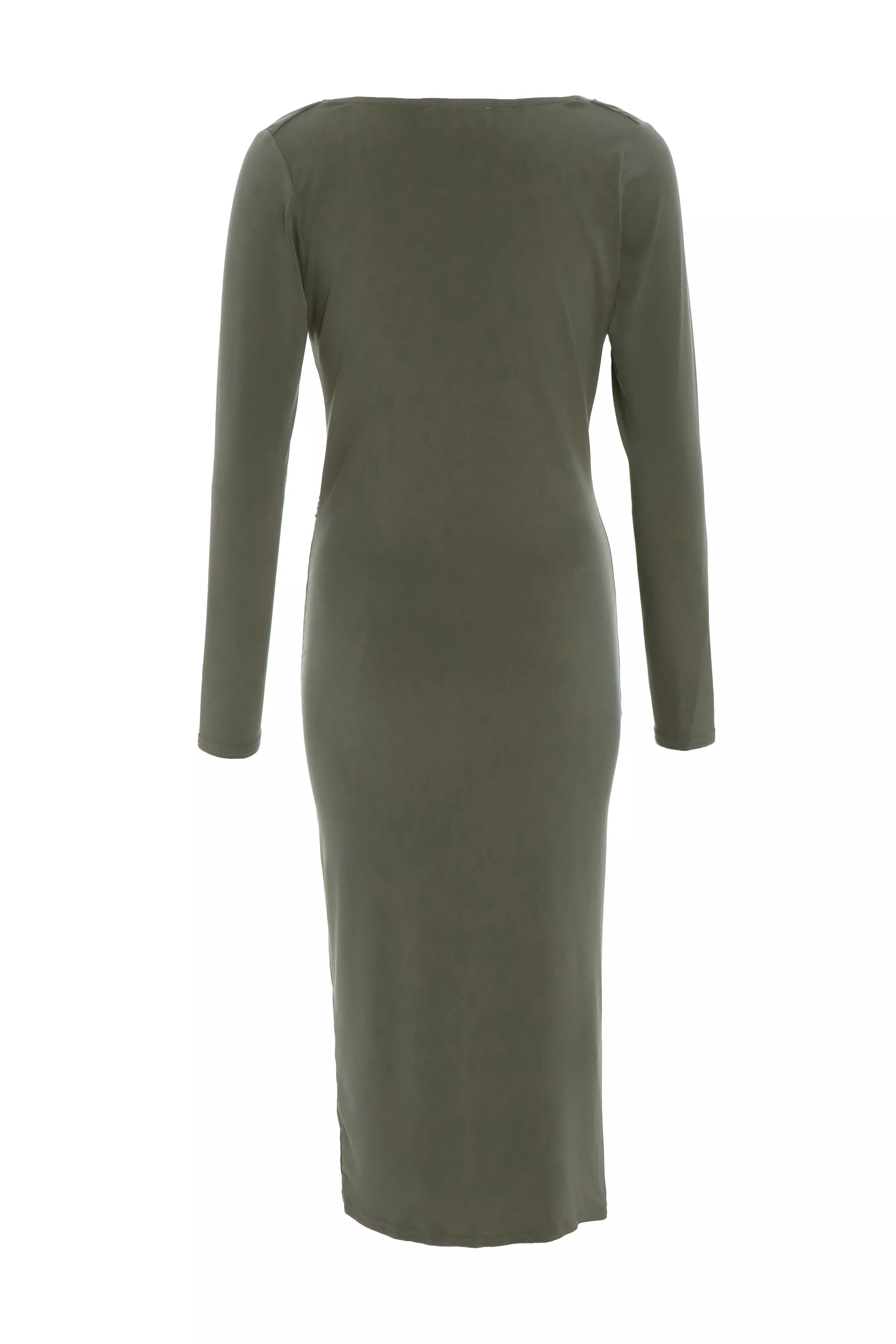 Khaki Cowl Neck Bodycon Midi Dress