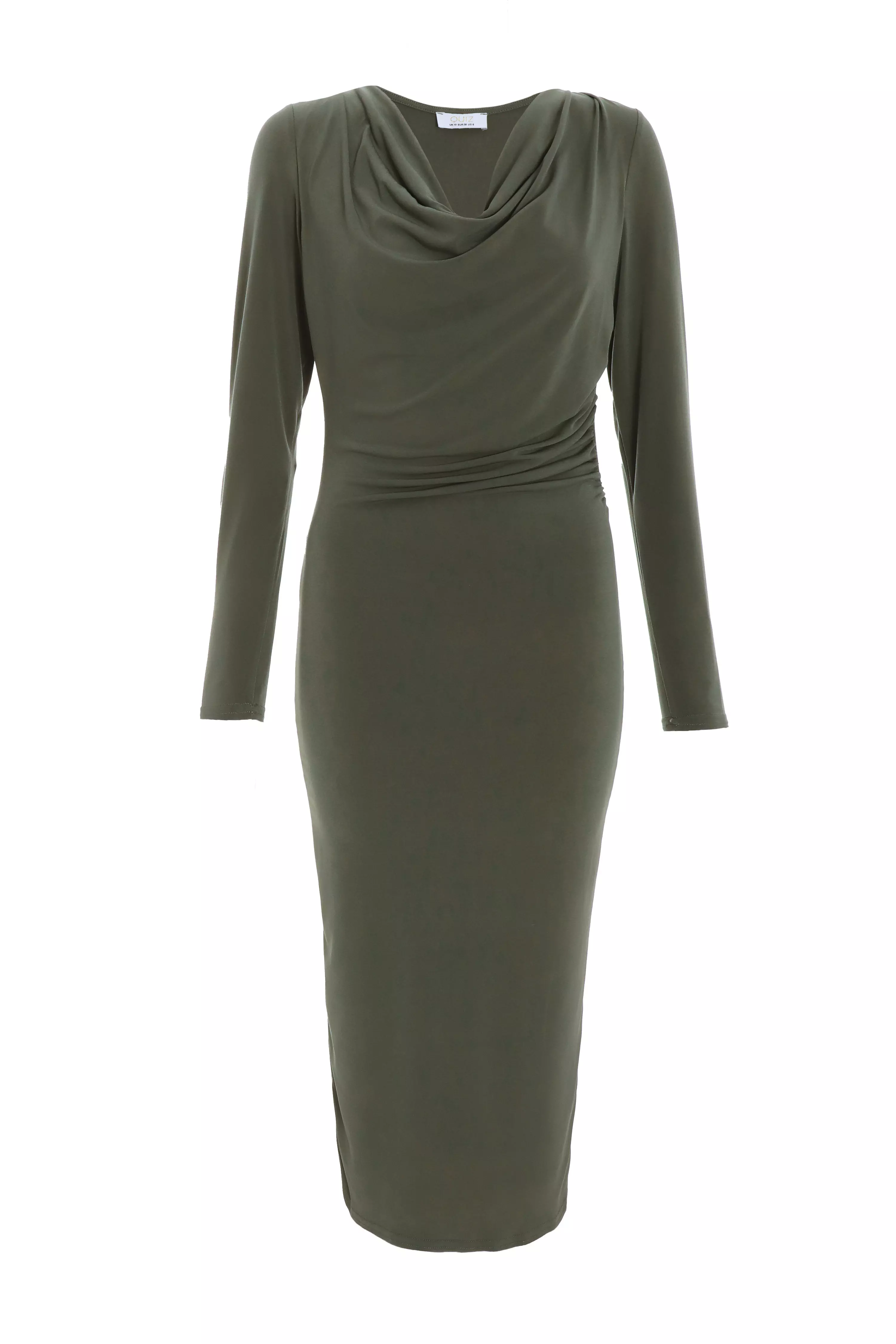 Khaki Cowl Neck Bodycon Midi Dress