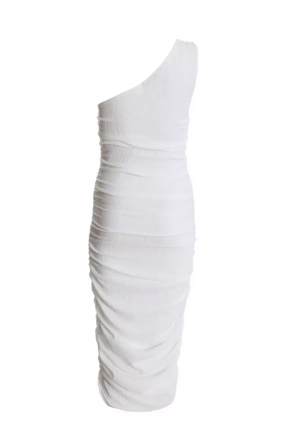 White Textured One shoulder Bodycon Midi Dress