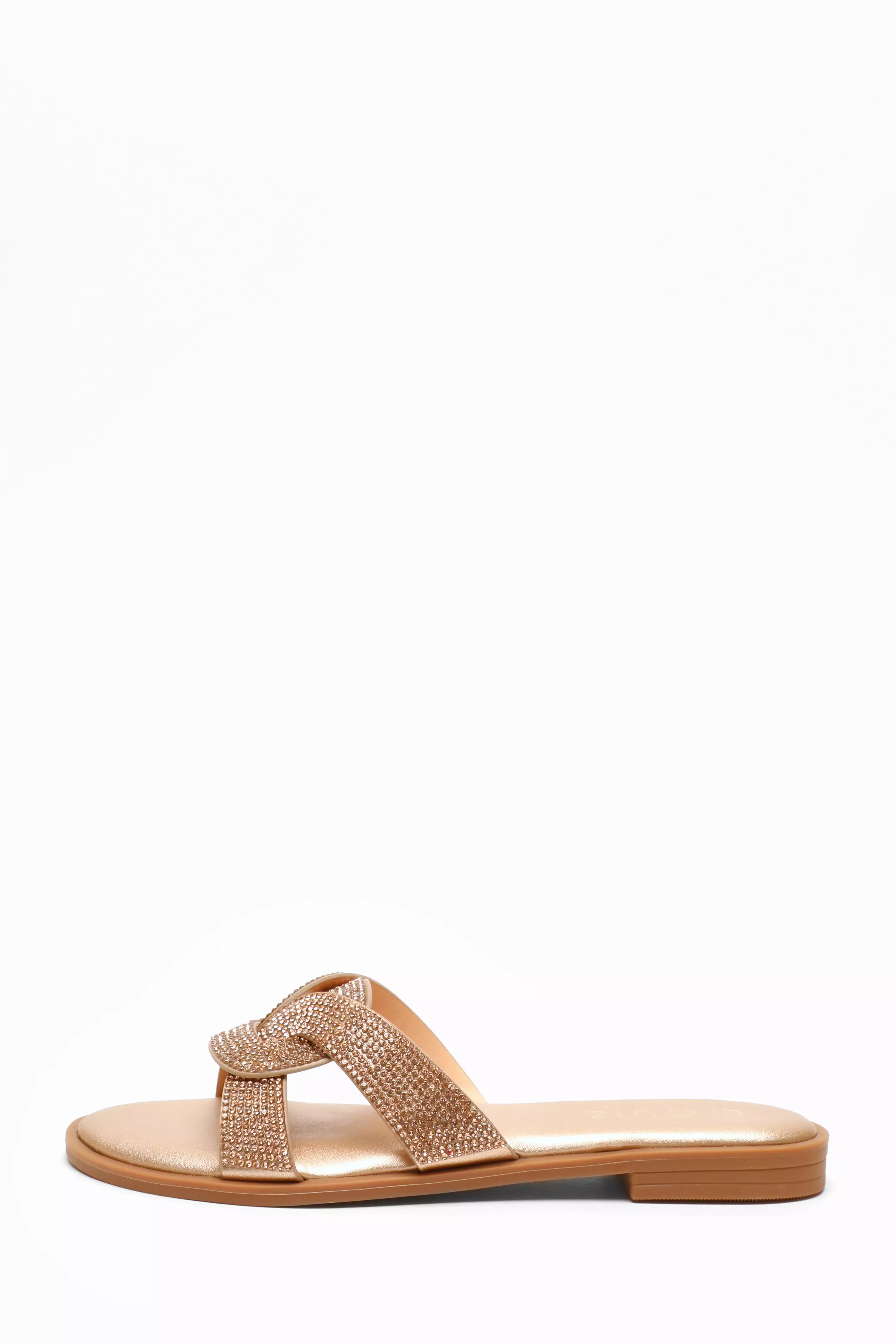 Rose Gold Diamante Knot Front Flat Sandals