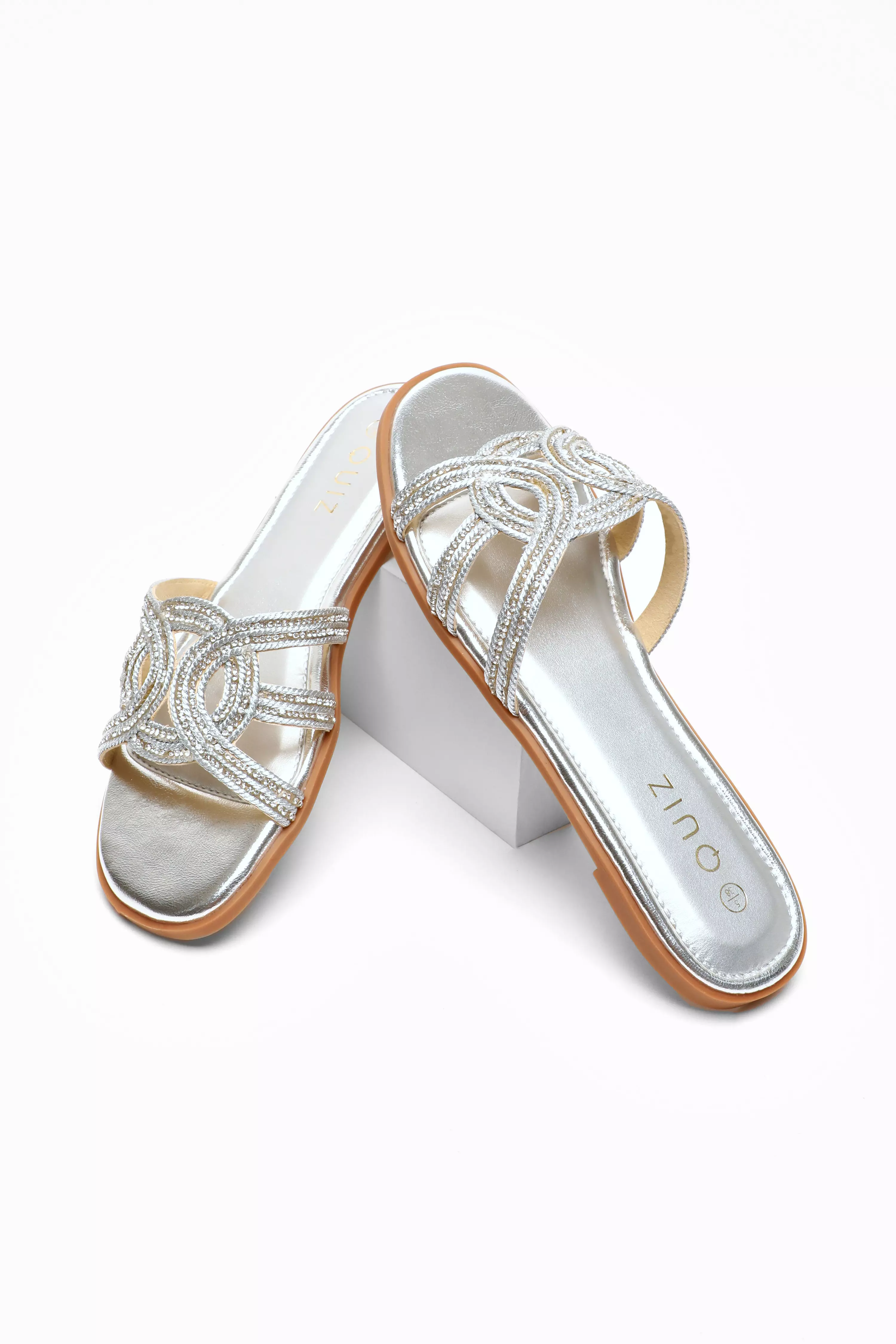 Silver Diamante Flat Sandals