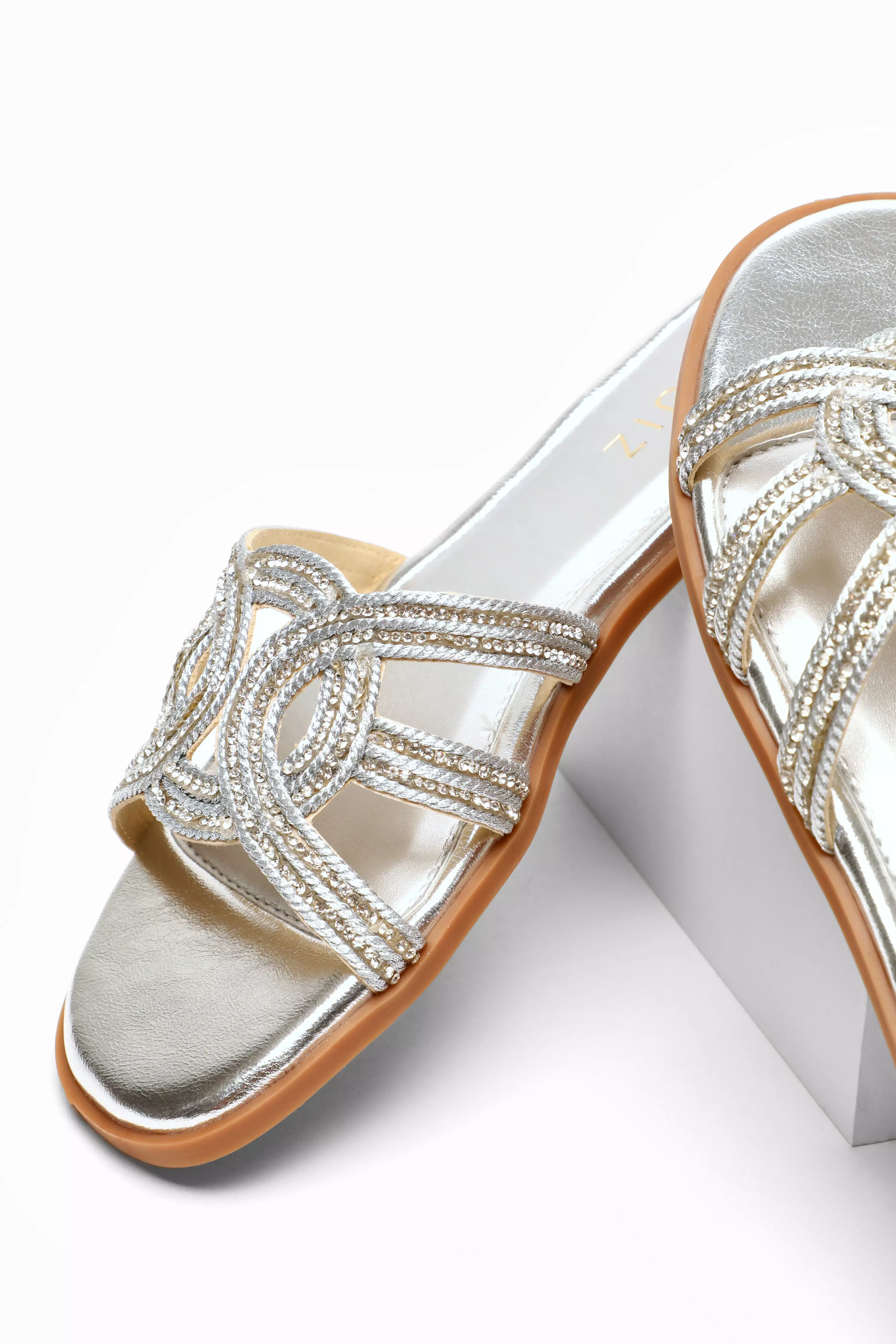 Silver Diamante Flat Sandals