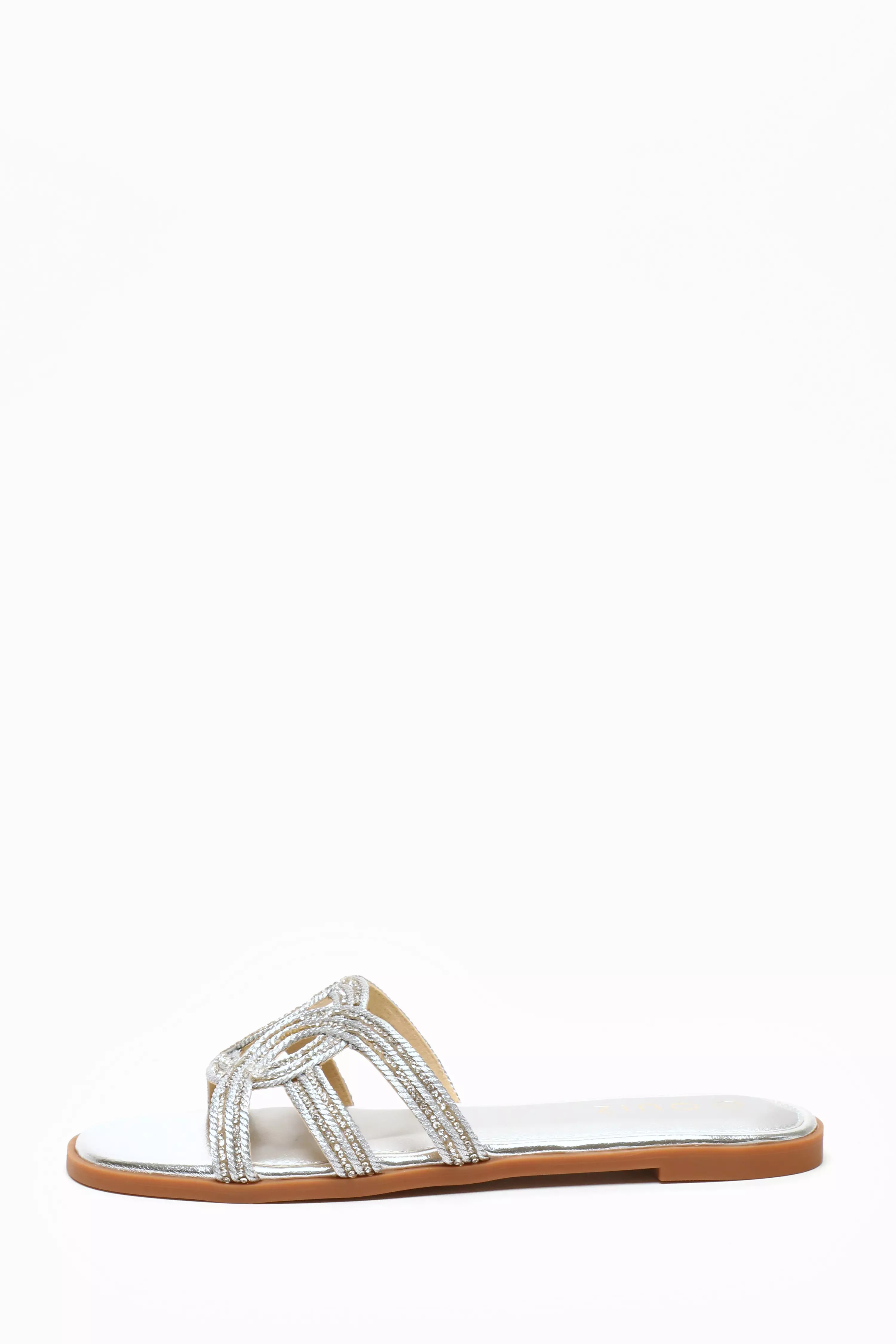 Silver Diamante Flat Sandals