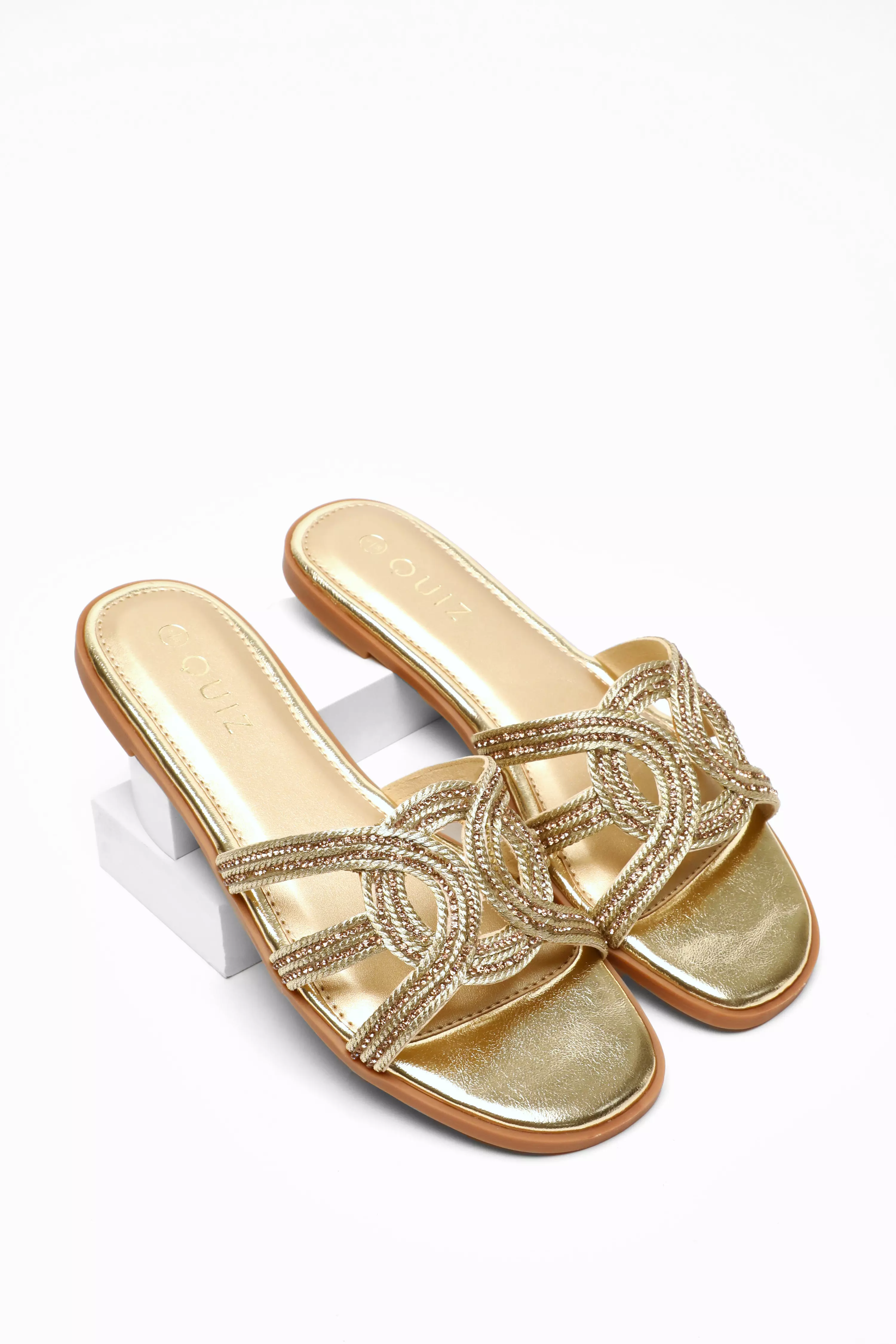 Gold Diamante Flat Sandals