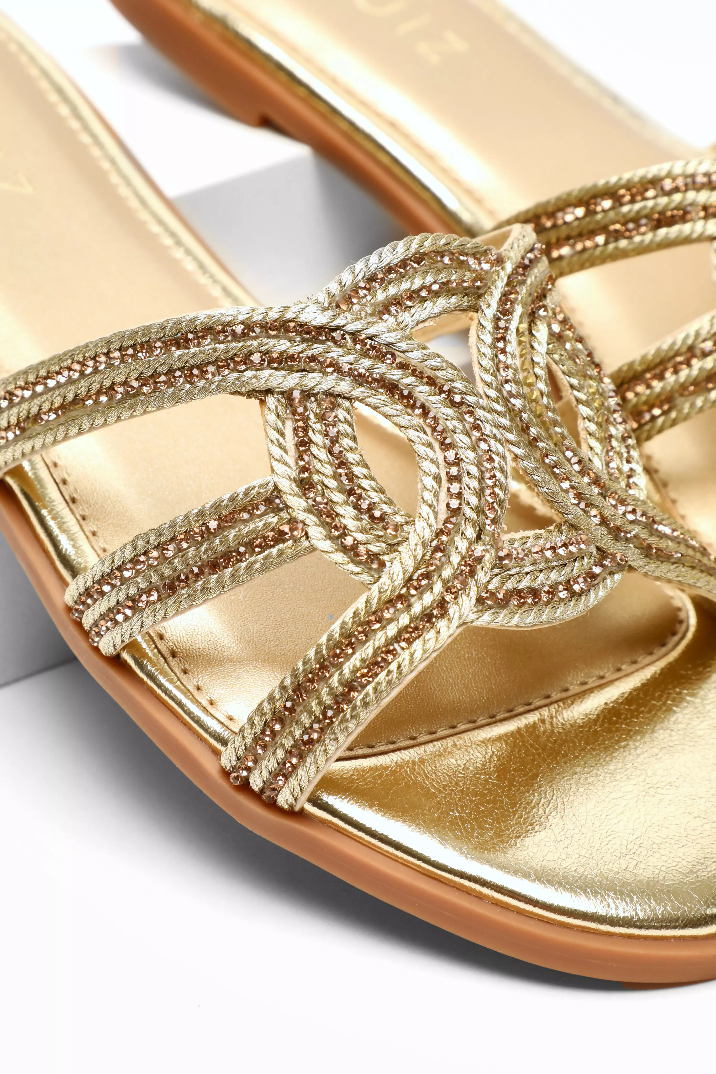 Gold Diamante Flat Sandals