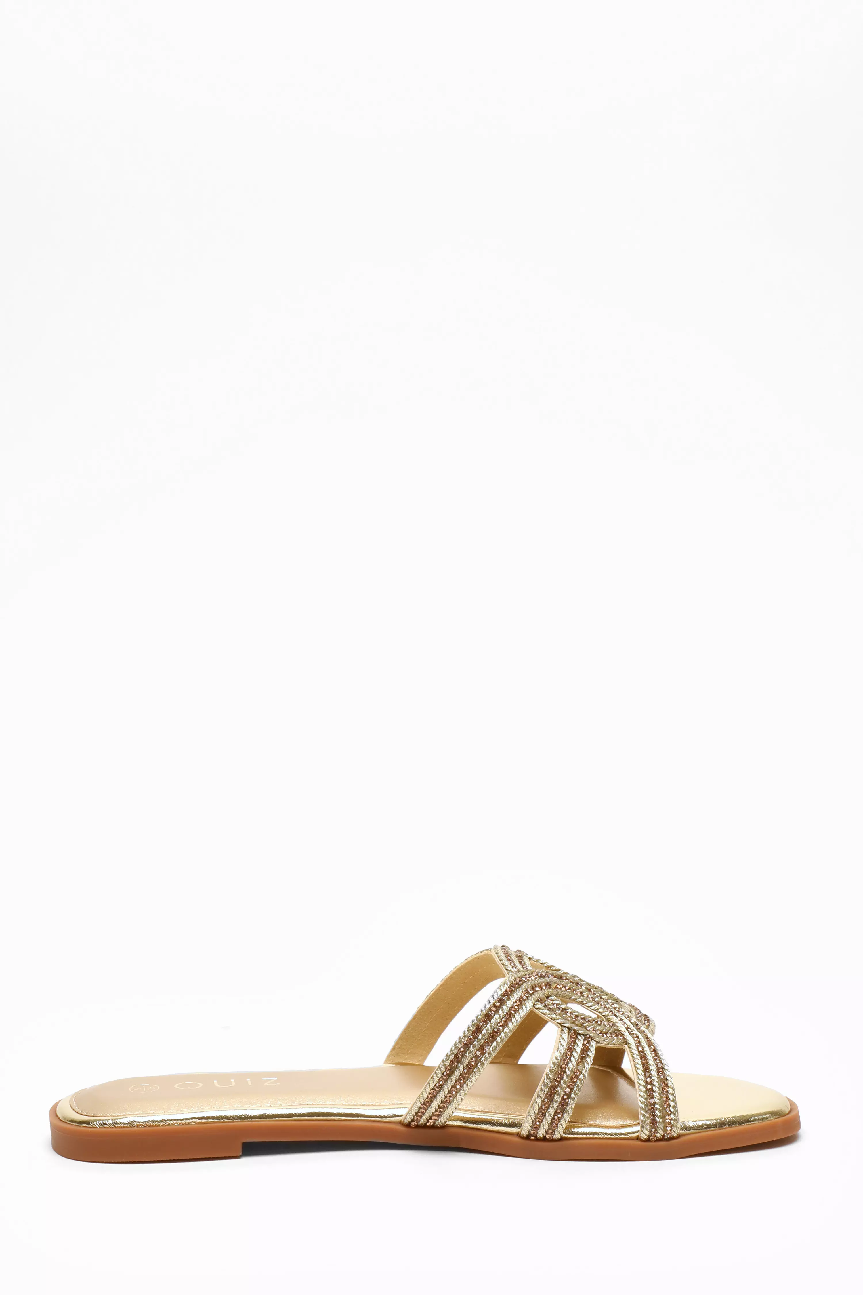 Gold Diamante Flat Sandals