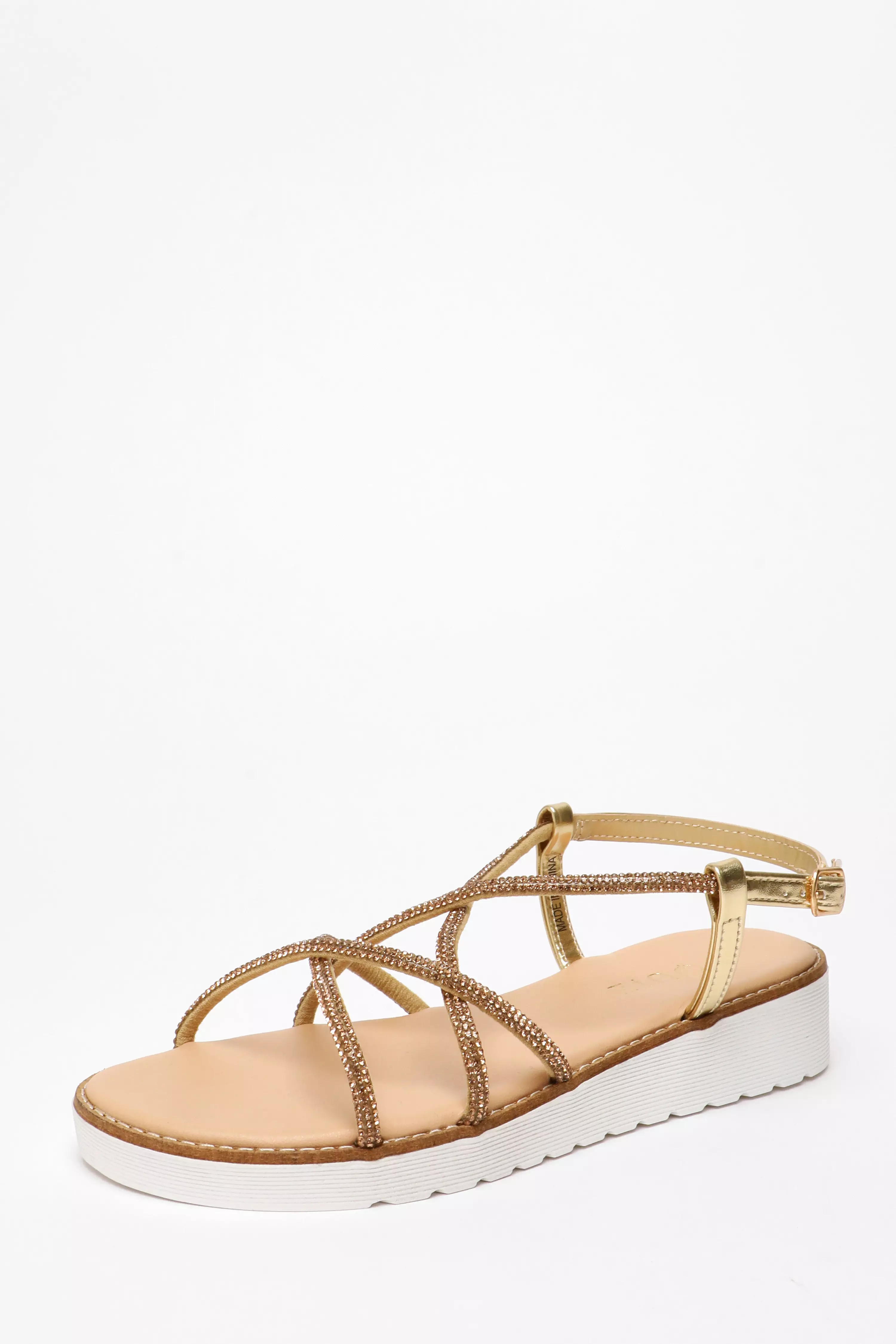 Gold Diamante Cross Strap Flatform Sandals