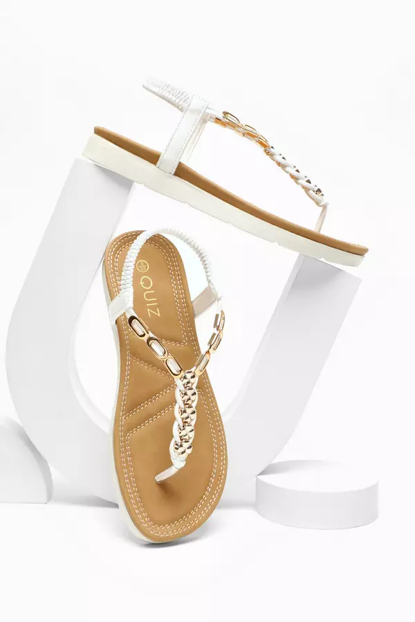 White Pleated Comfort Flat Sandals