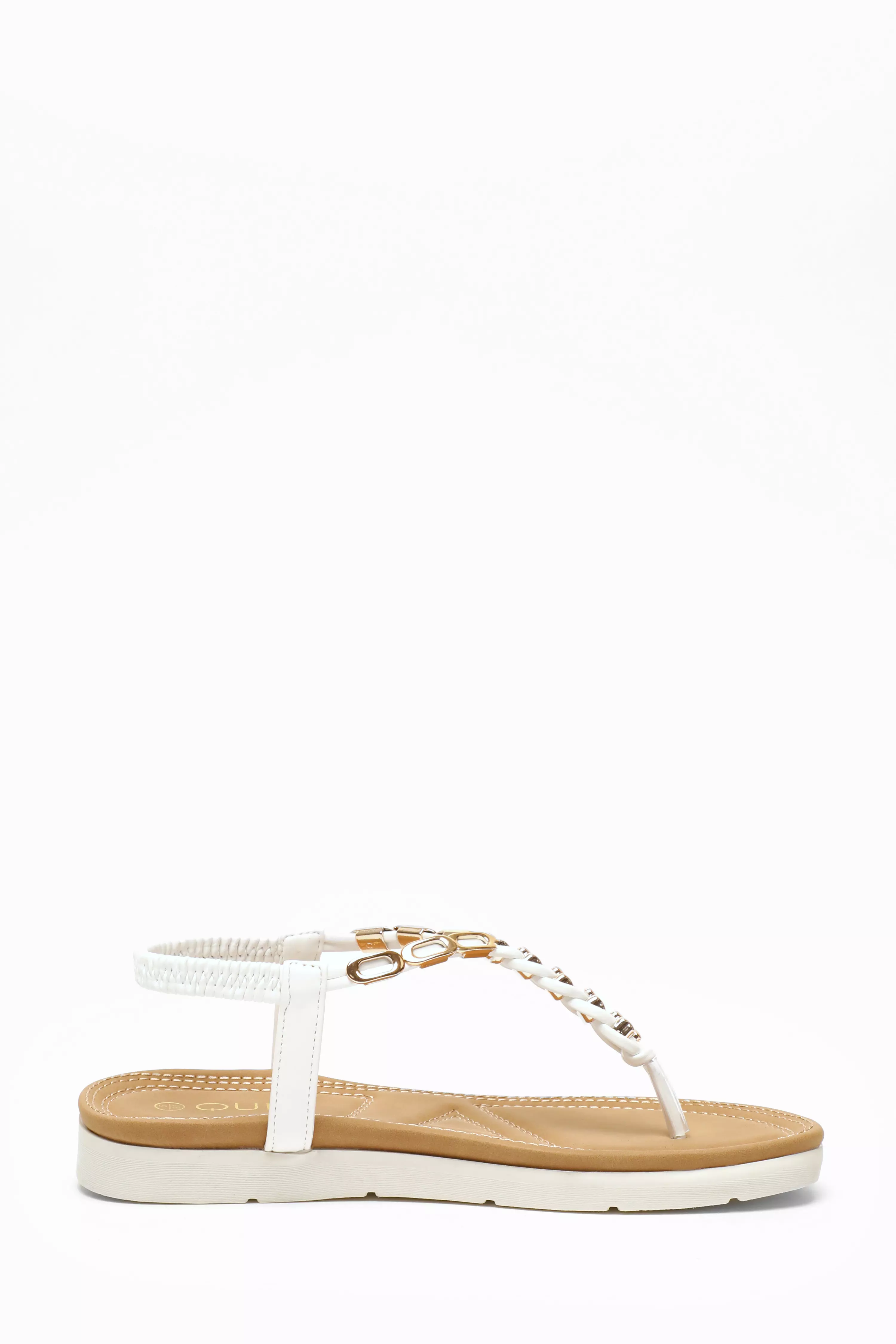 White Pleated Comfort Flat Sandals