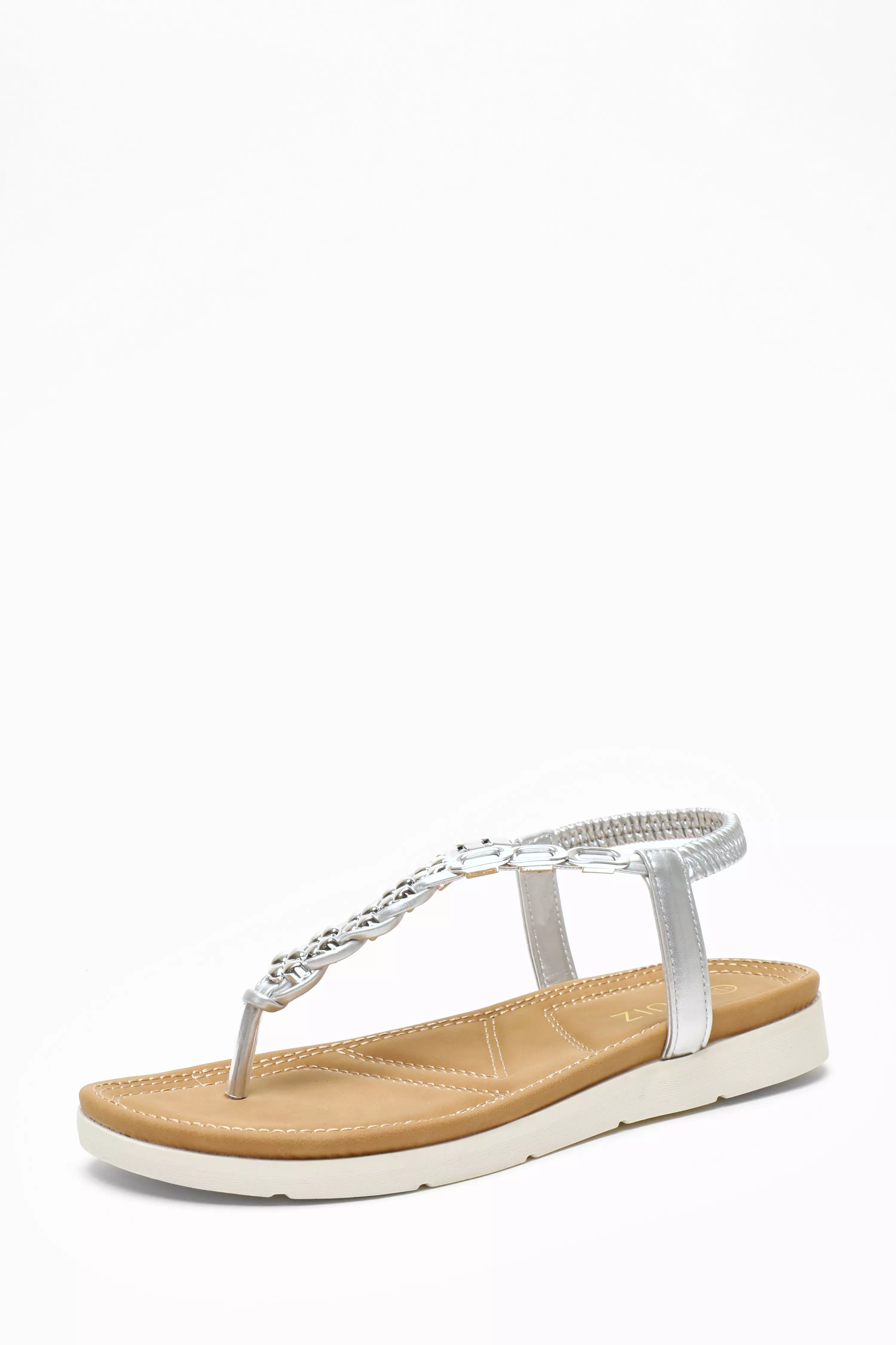 Silver Pleated Comfort Flat Sandals