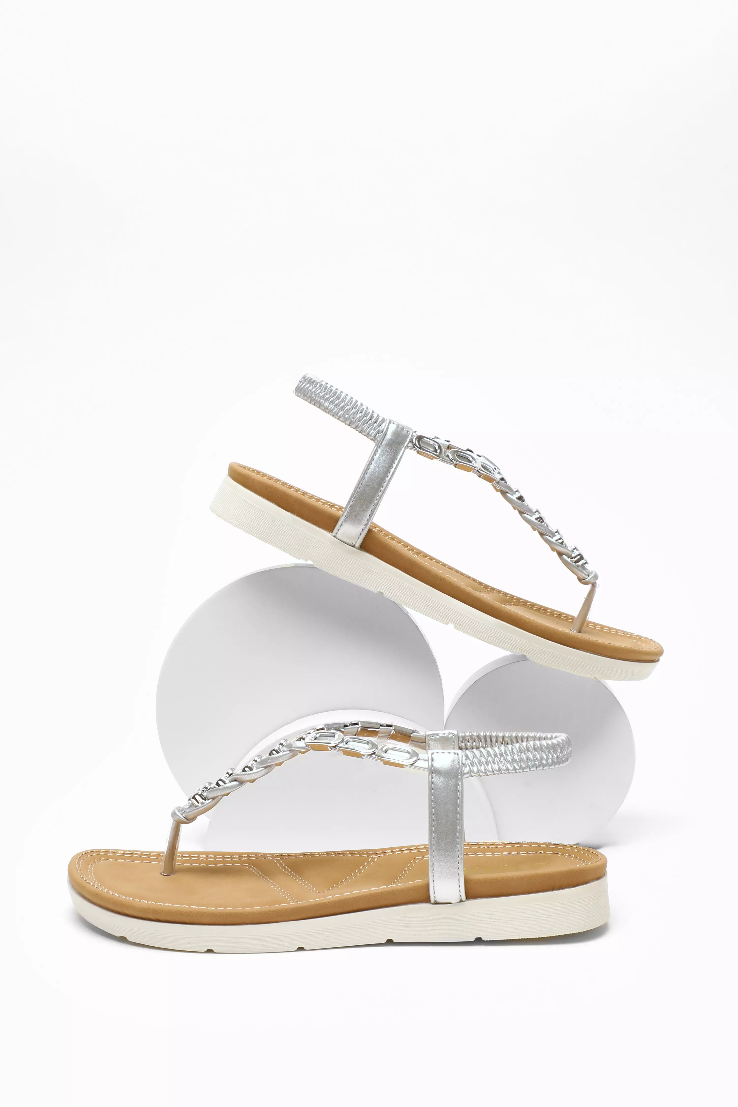 Silver Pleated Comfort Flat Sandals