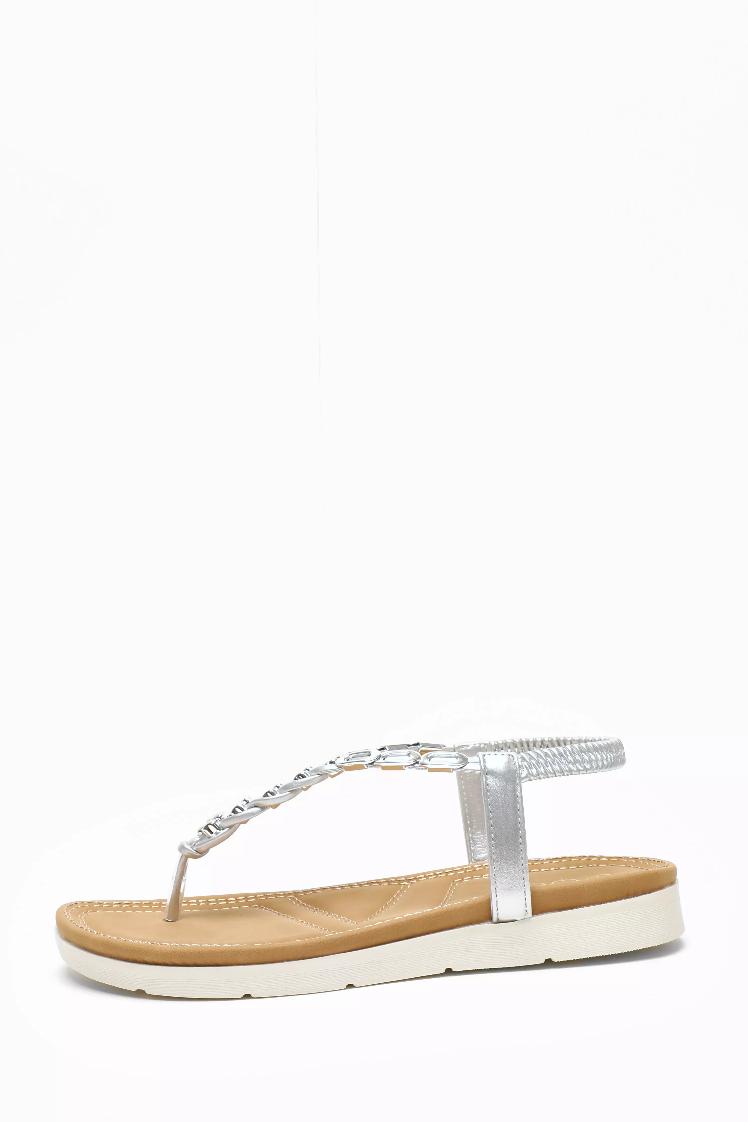 Silver Pleated Comfort Flat Sandals