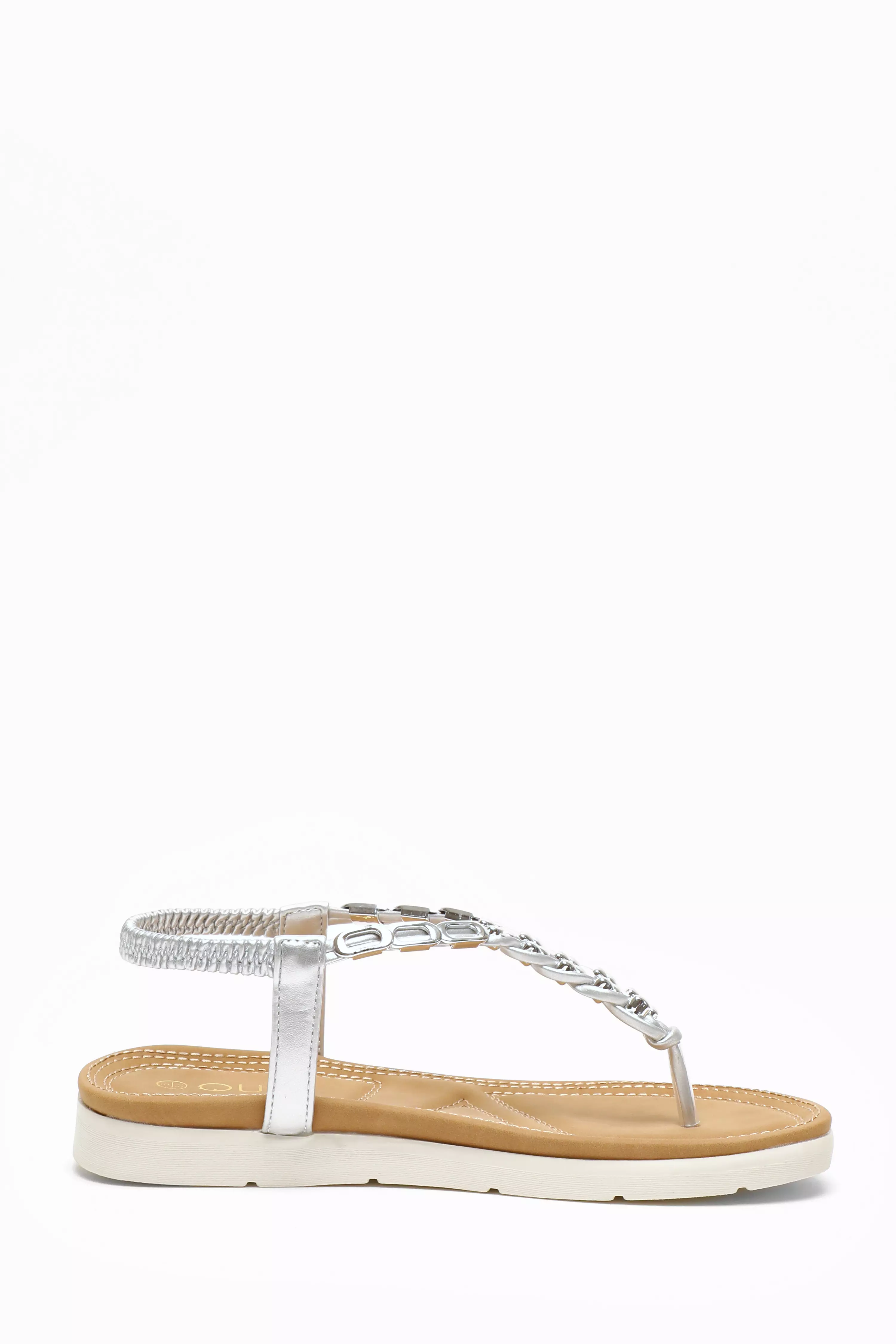 Silver Pleated Comfort Flat Sandals
