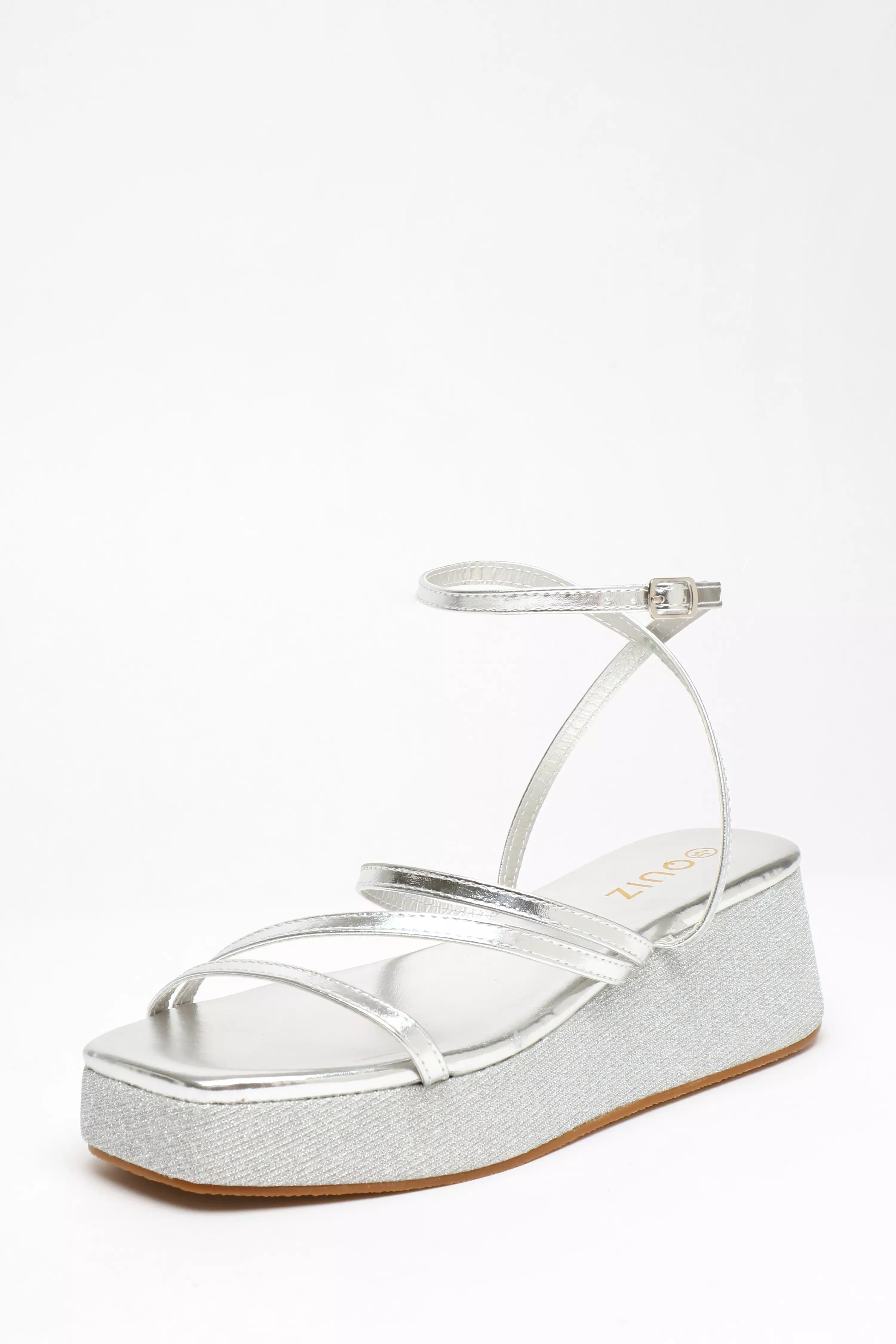 Silver Glitter Strappy Flatform Sandals