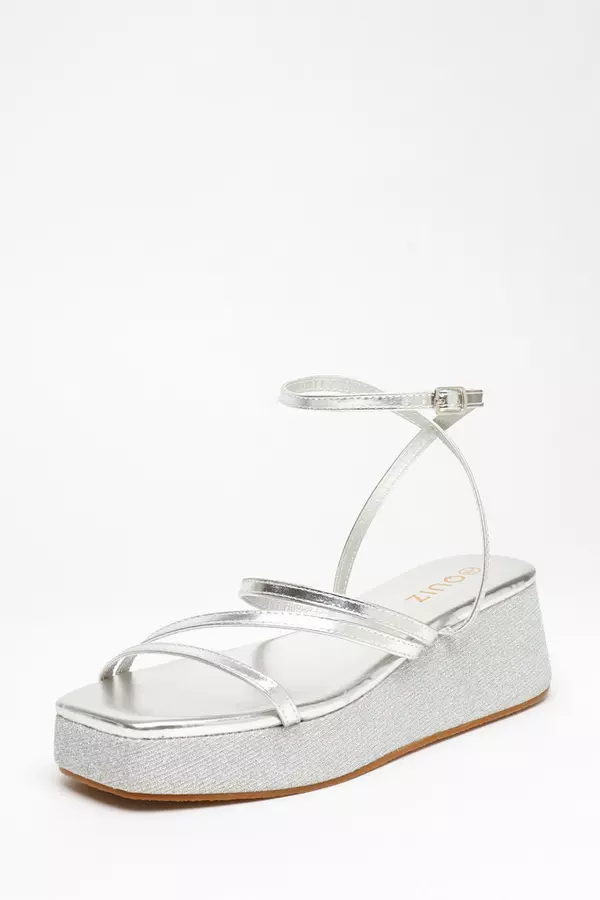 Silver Glitter Strappy Flatform Sandals