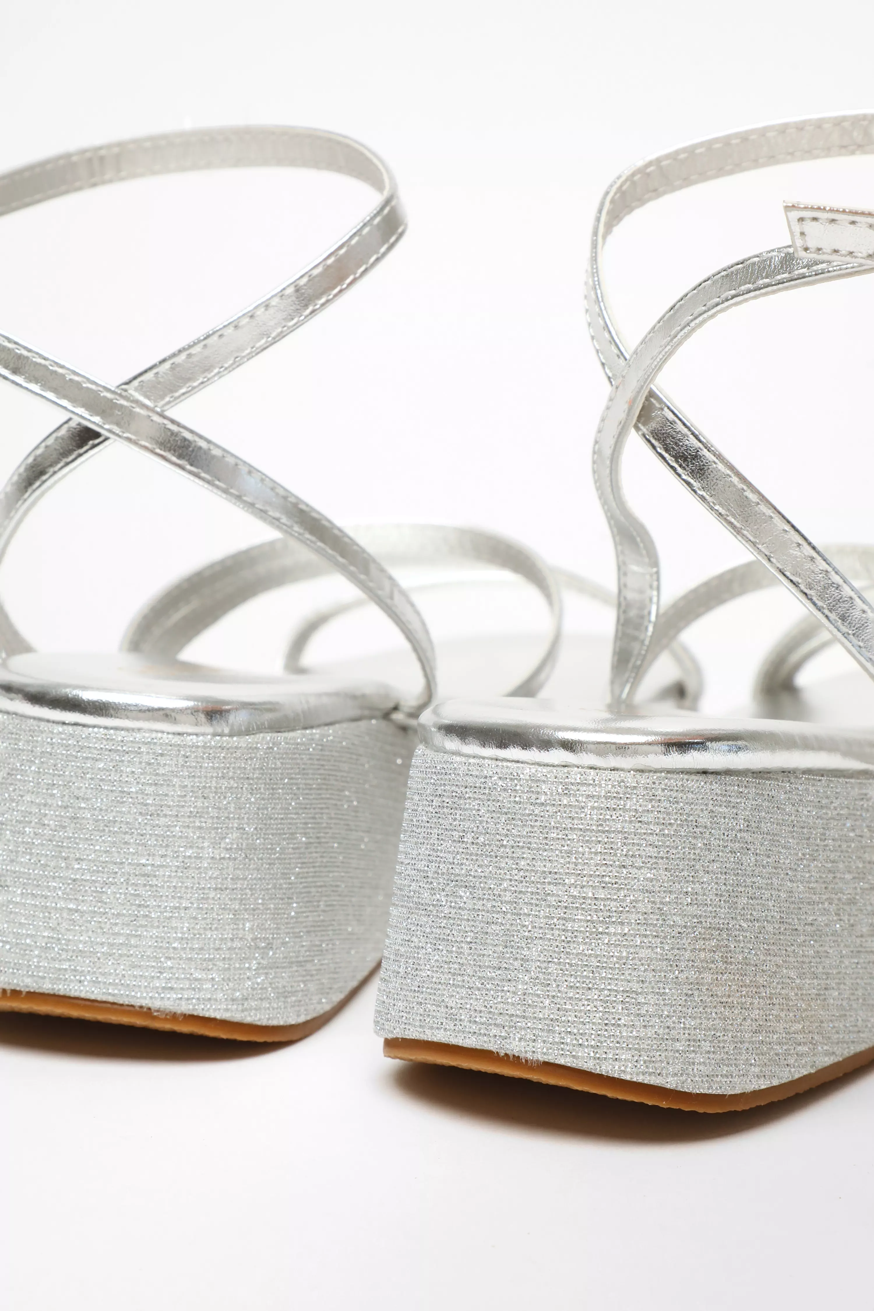 Silver Glitter Strappy Flatform Sandals