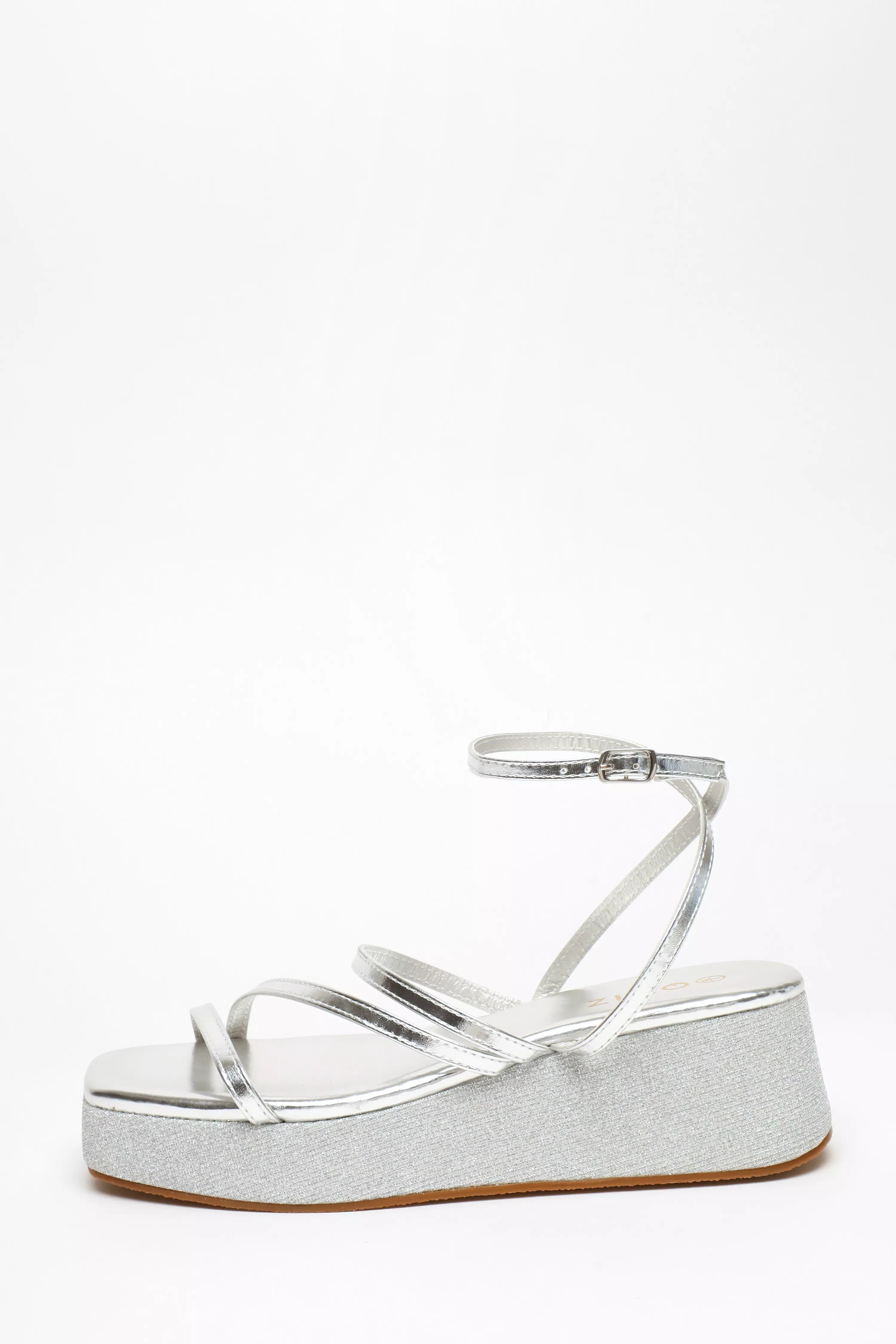 Silver Glitter Strappy Flatform Sandals