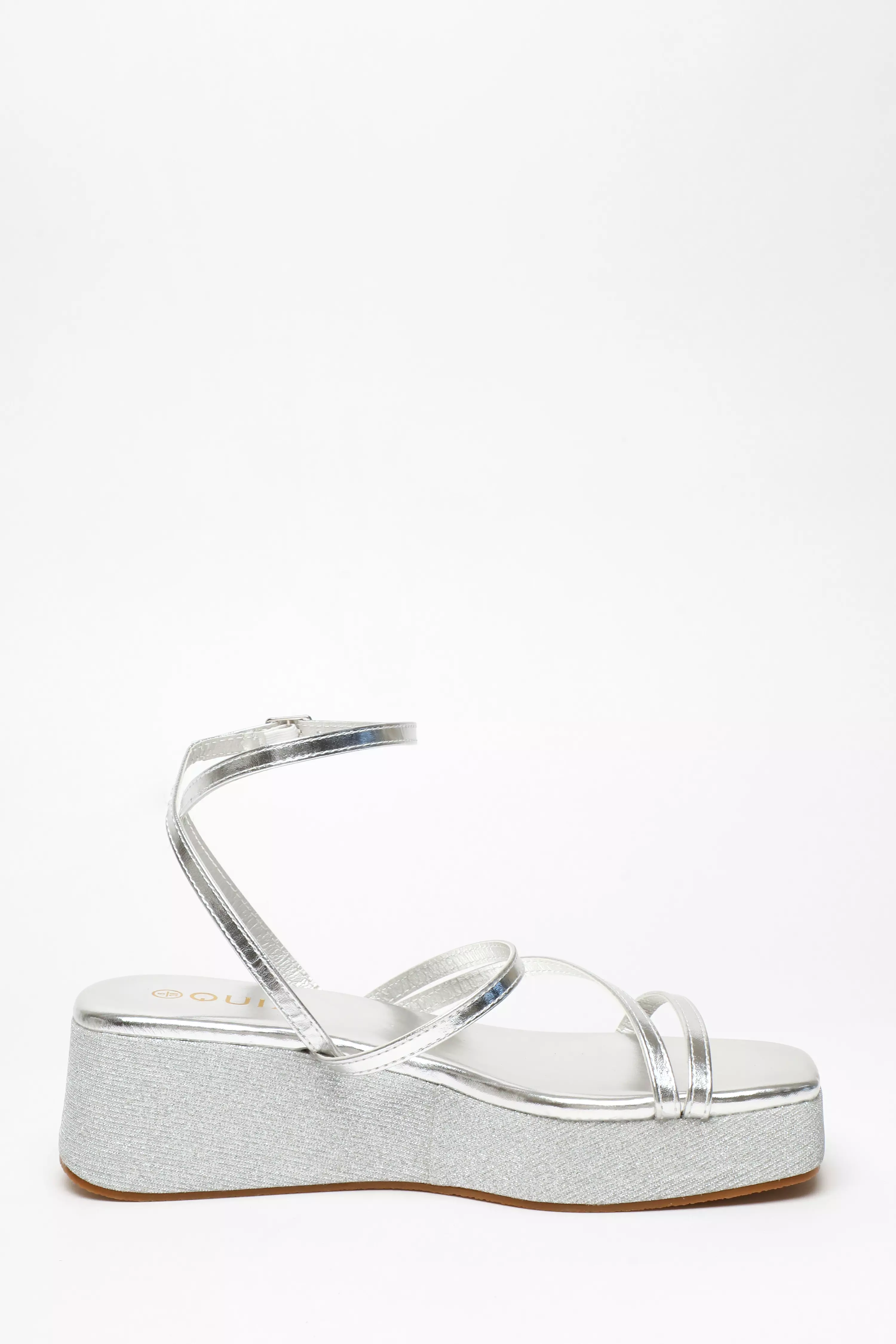 Silver Glitter Strappy Flatform Sandals