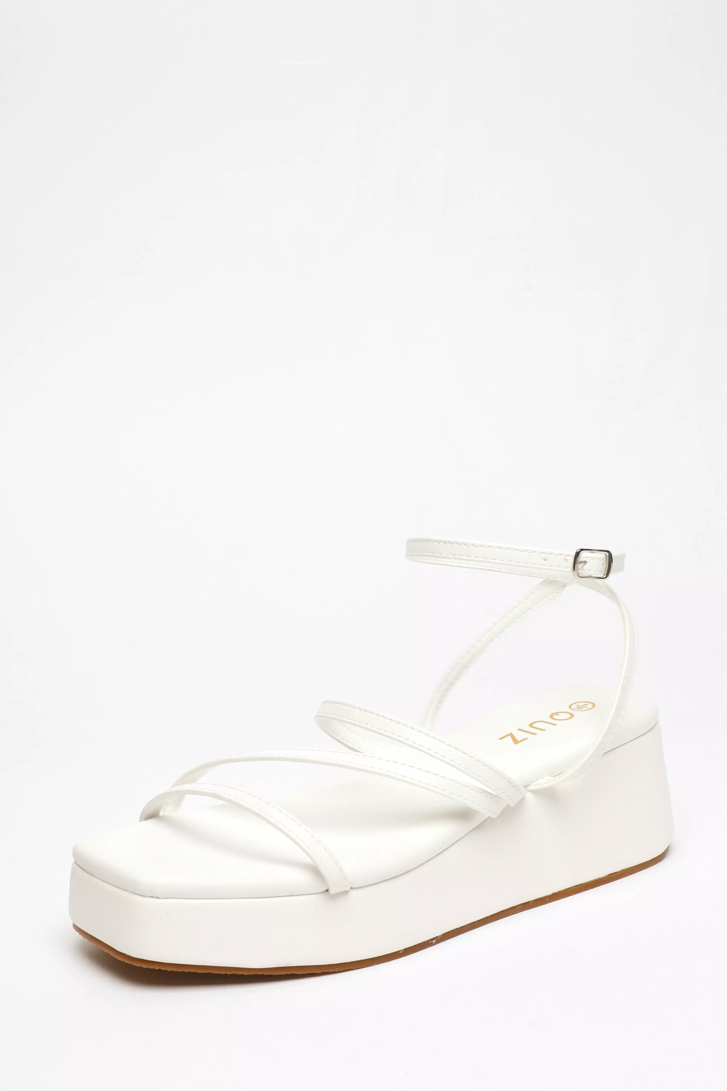 White Faux Leather Strappy Flatform Sandals