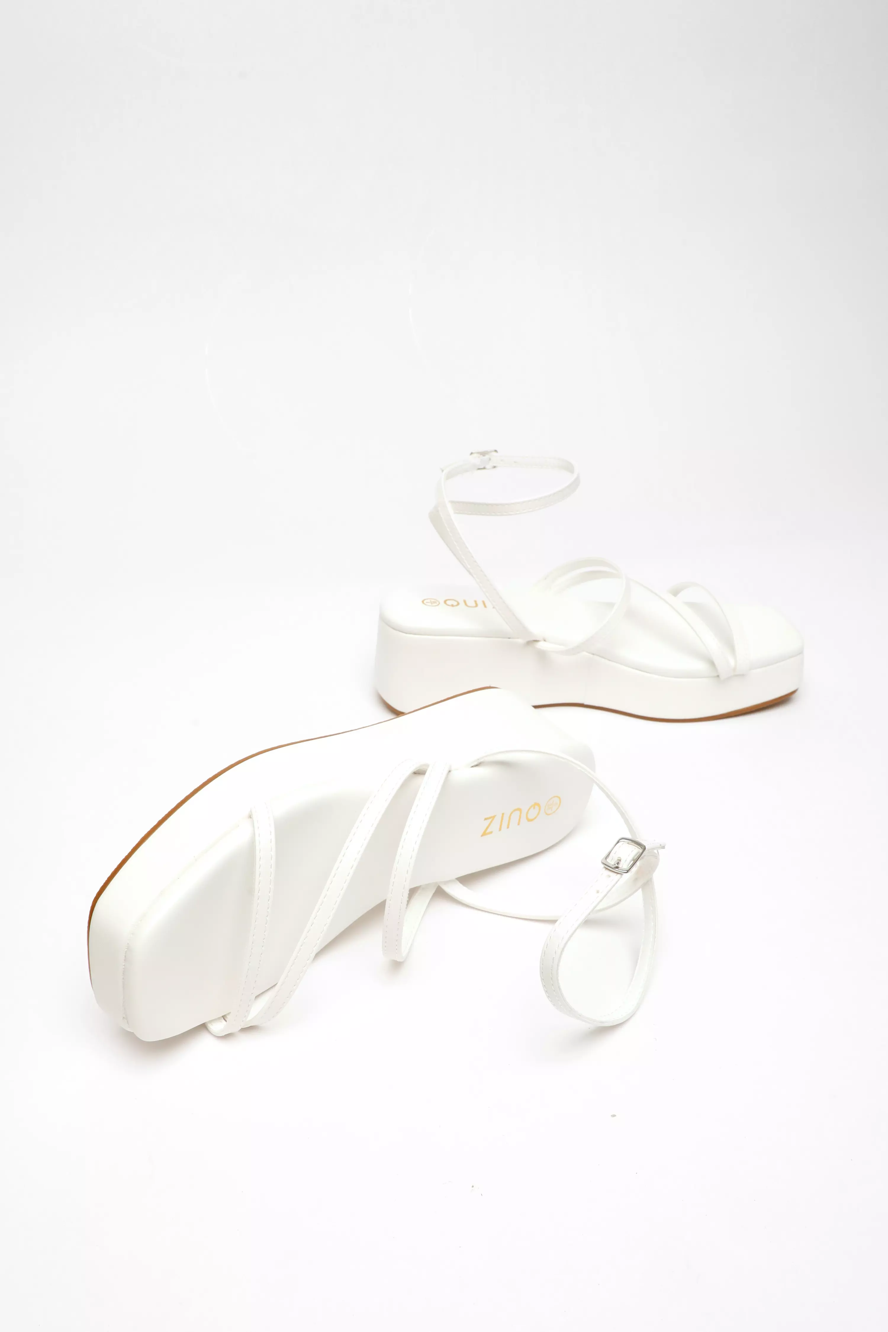 White Faux Leather Strappy Flatform Sandals