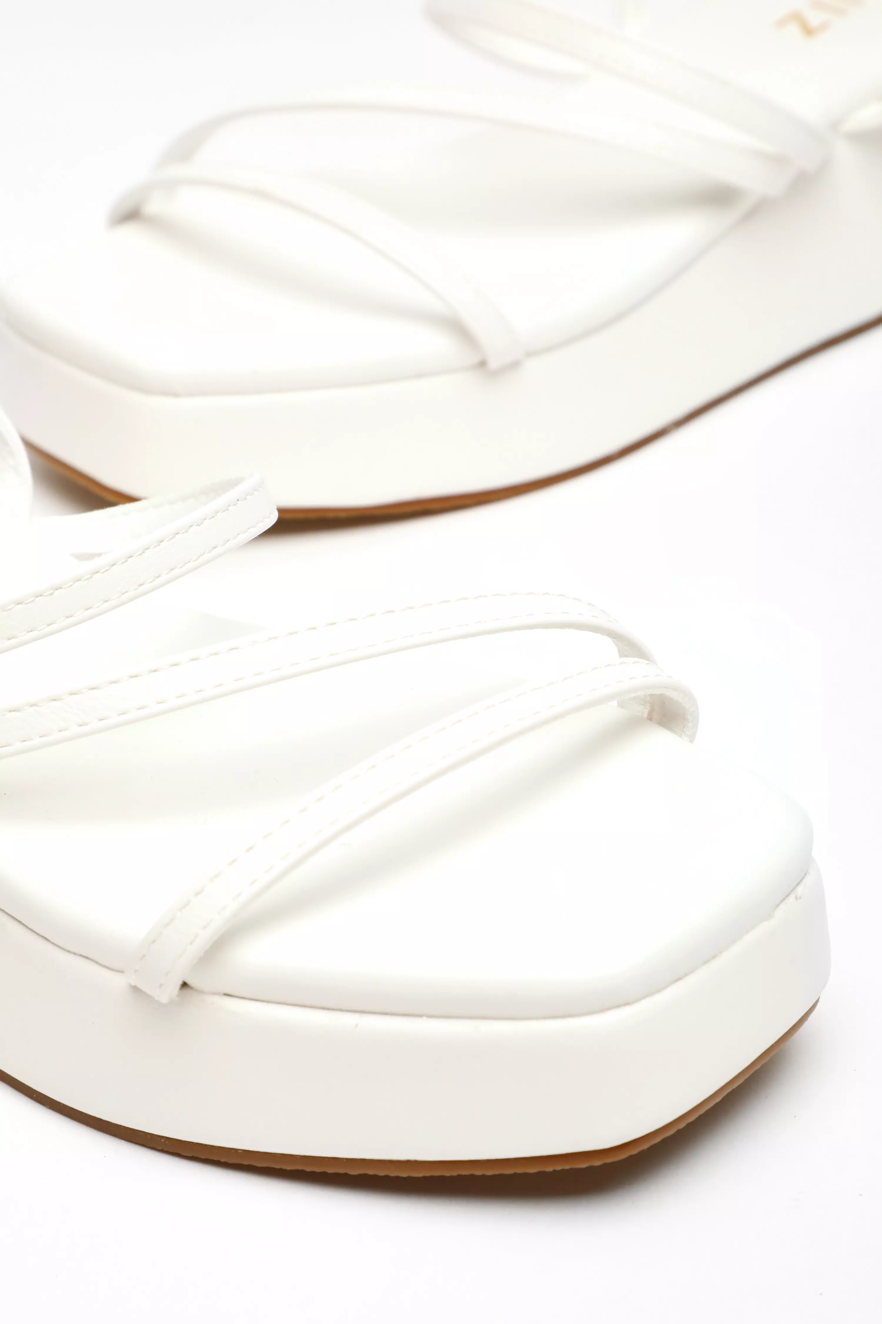 White Faux Leather Strappy Flatform Sandals