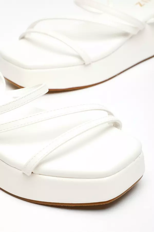 White Faux Leather Strappy Flatform Sandals