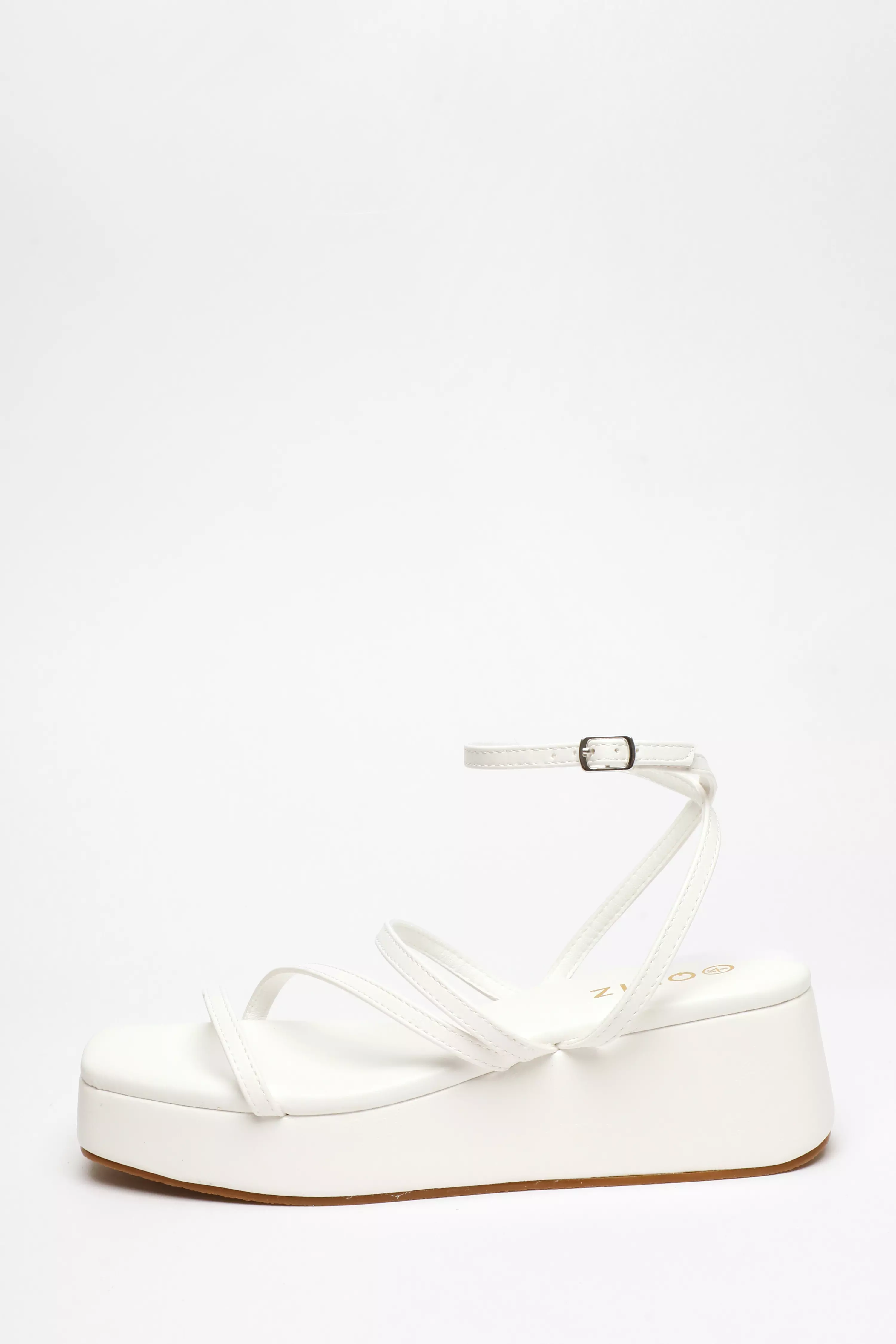 White Faux Leather Strappy Flatform Sandals