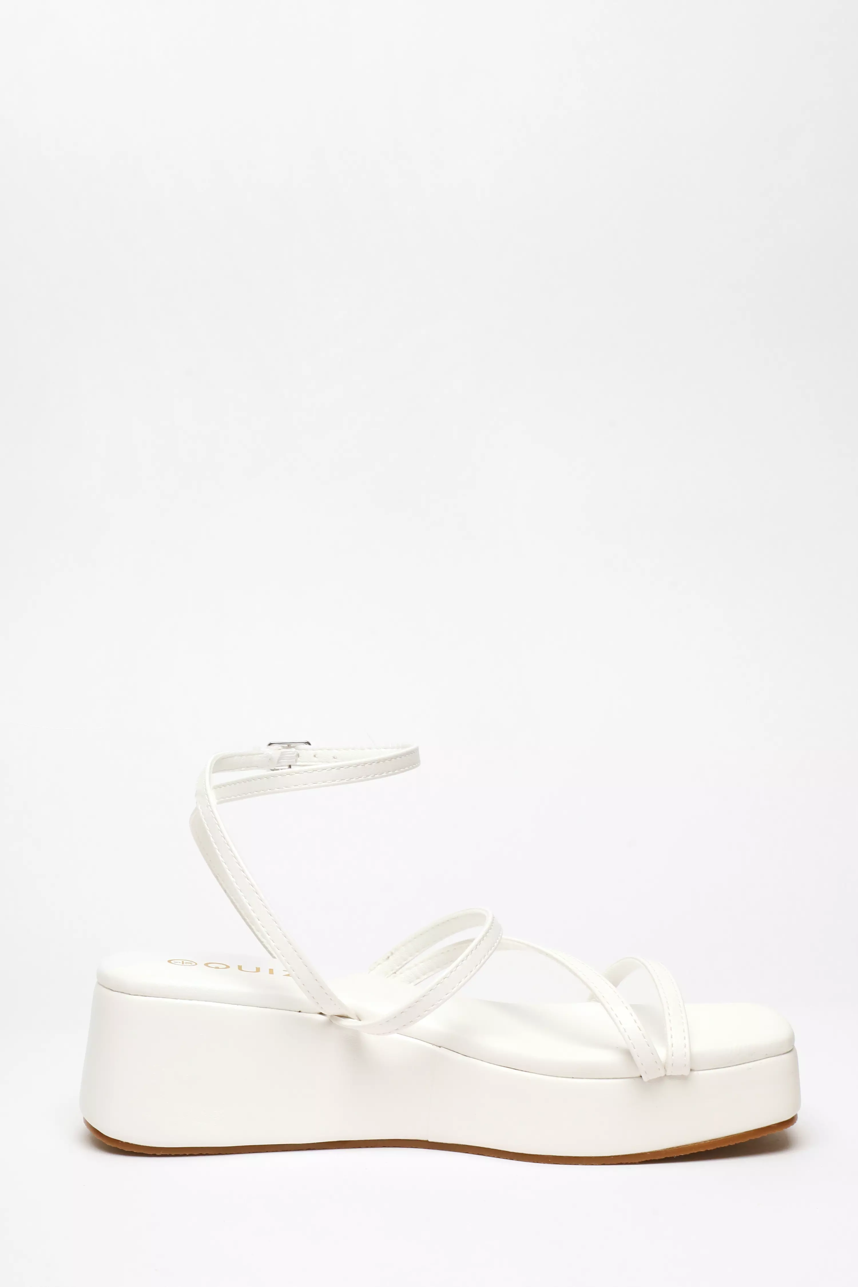 White Faux Leather Strappy Flatform Sandals