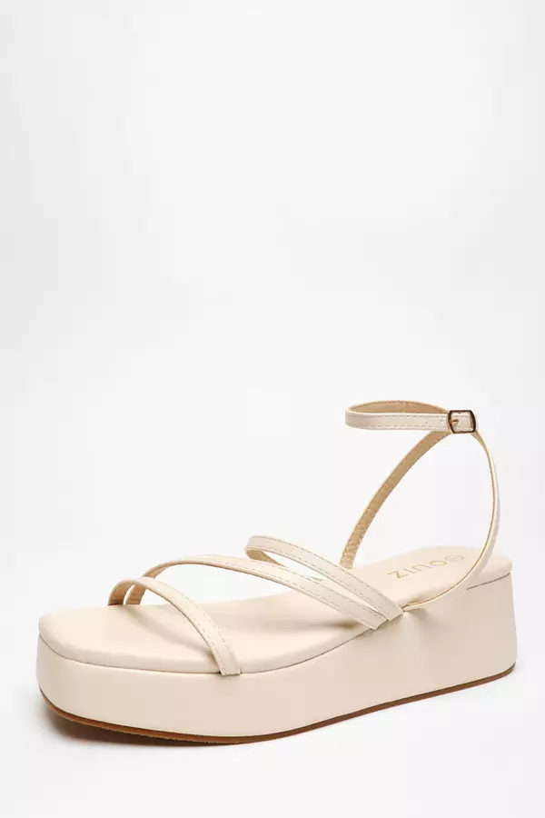 Nude Faux Leather Strappy Flatform Sandals