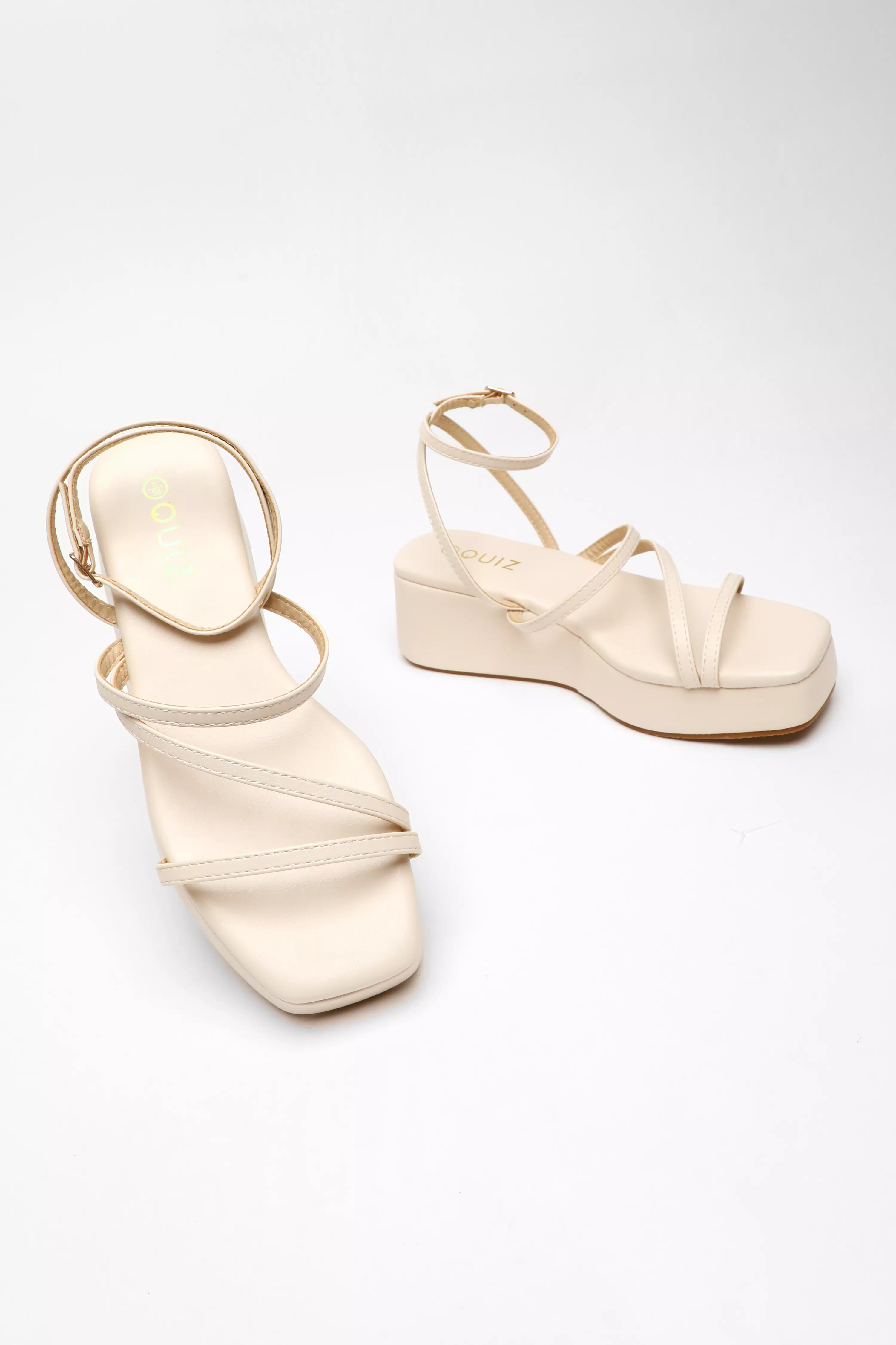 Nude Faux Leather Strappy Flatform Sandals