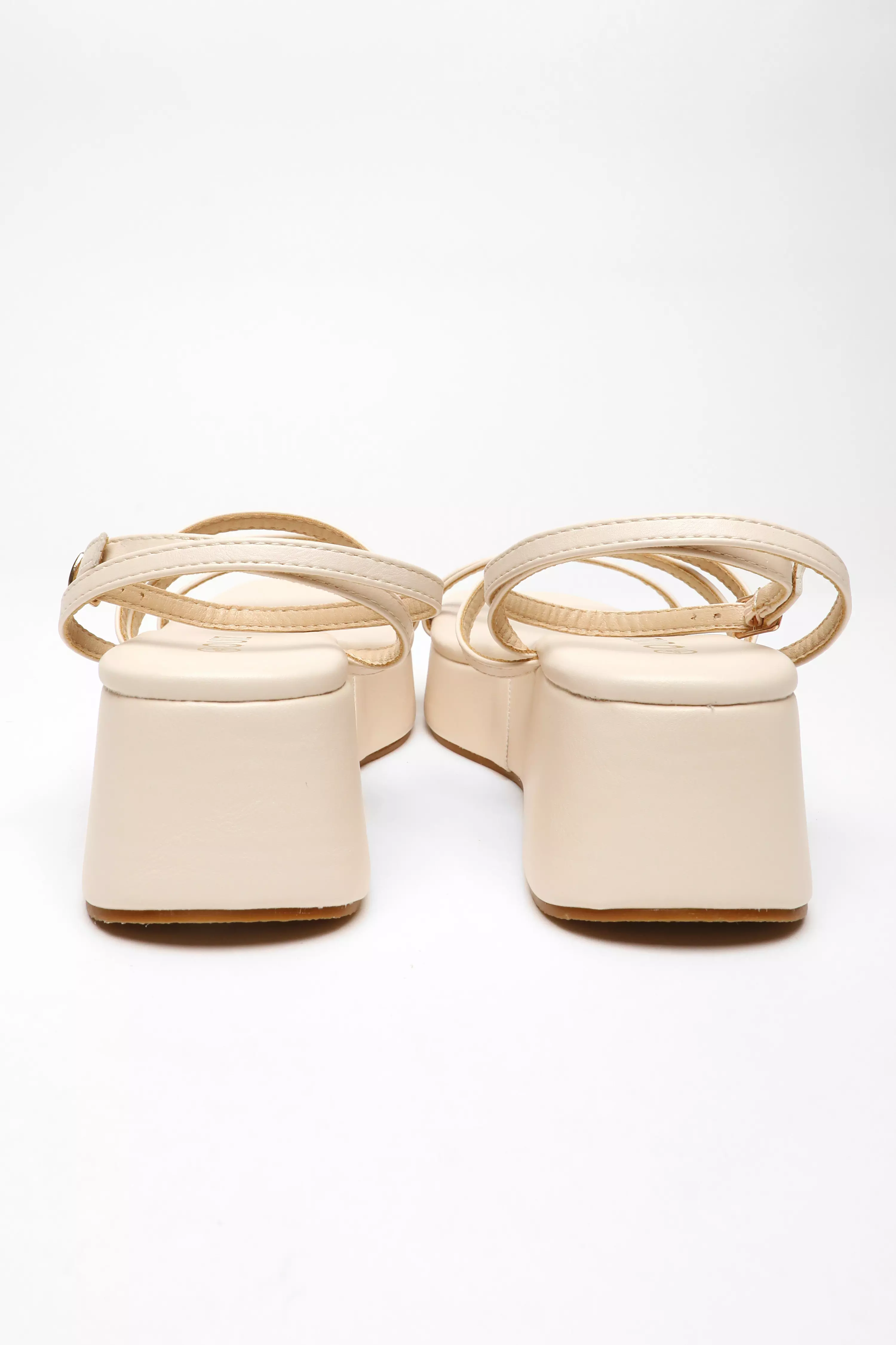 Nude Faux Leather Strappy Flatform Sandals