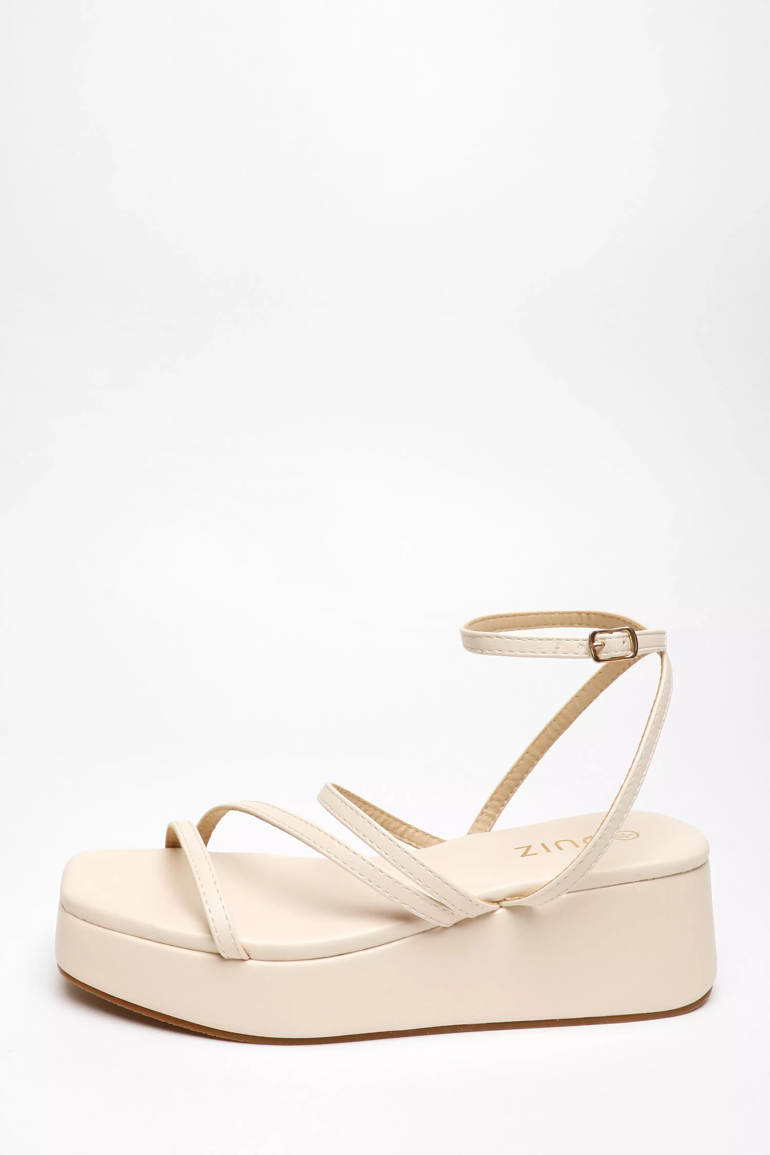 Nude Faux Leather Strappy Flatform Sandals