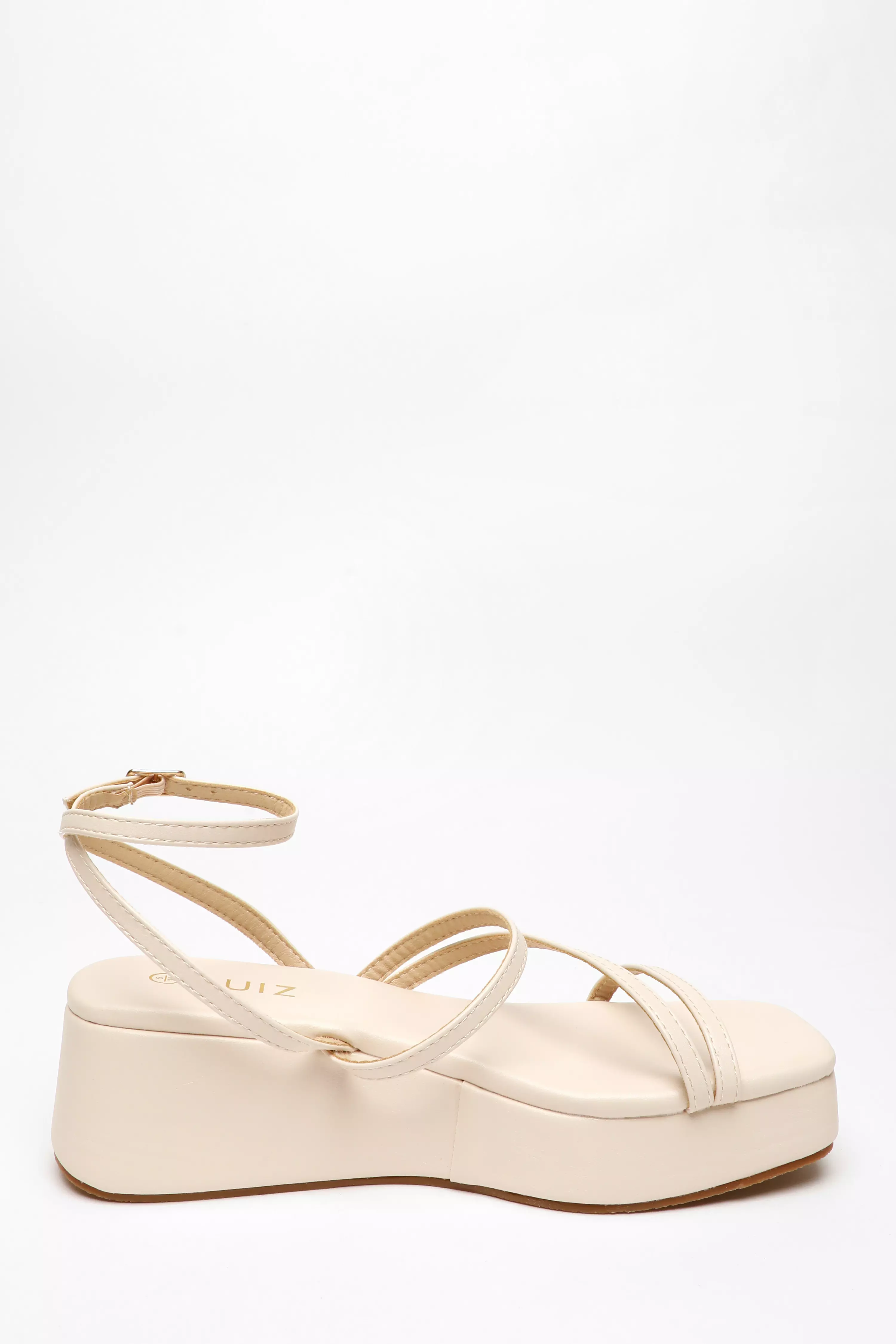 Nude Faux Leather Strappy Flatform Sandals