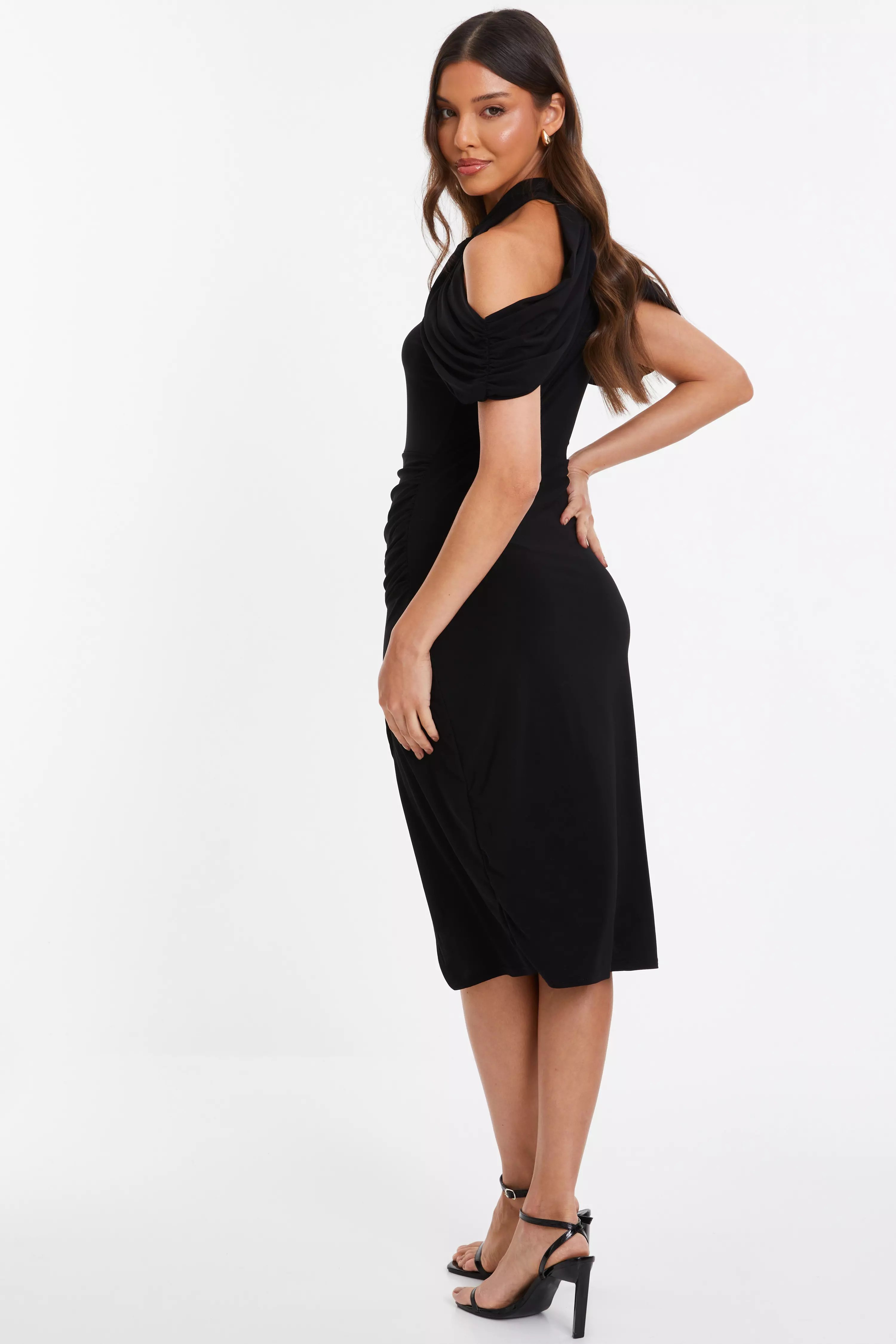 Black Drop Shoulder Midi Dress