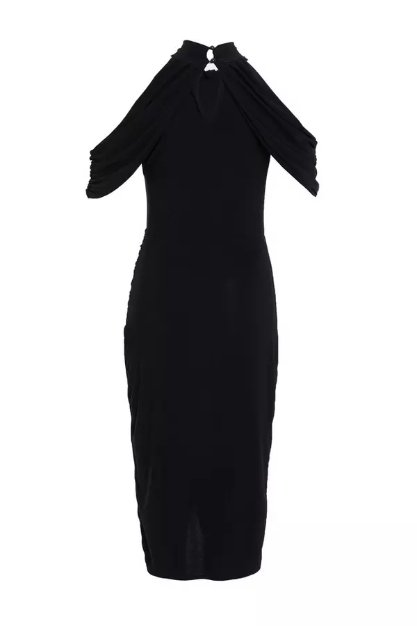 Black Drop Shoulder Midi Dress