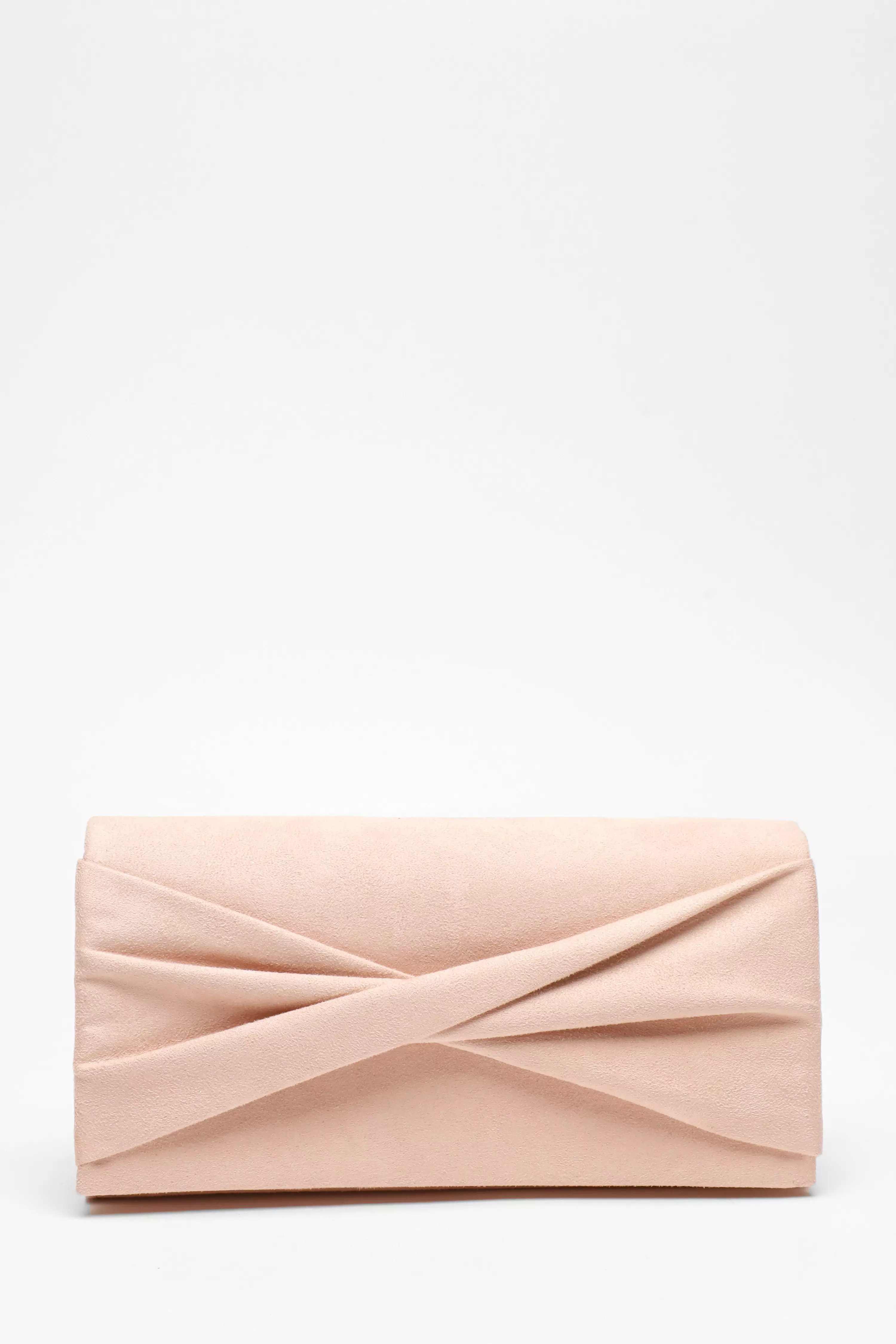 Blush Faux Suede Twist Clutch Bag